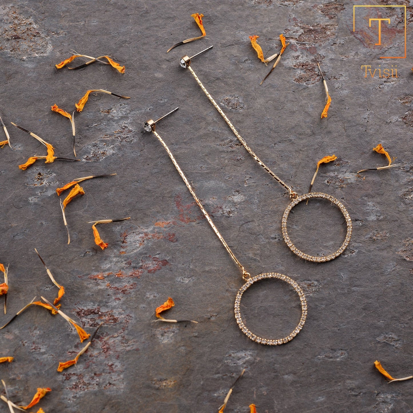 Solar Circle- Stone studded dangler earrings