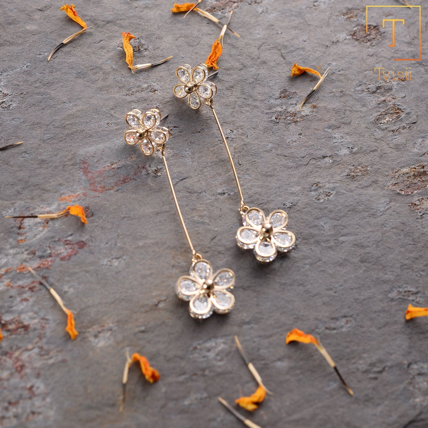 Petal Loop- Stone studded dangler earrings