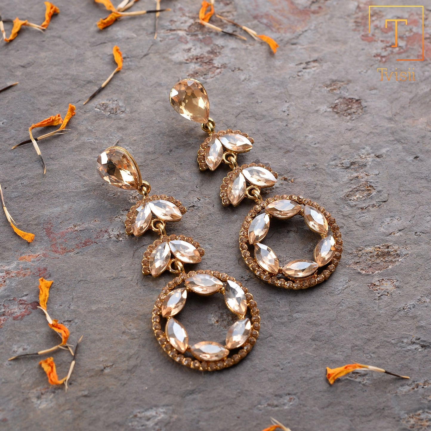 Rose Halo- Stone studded dangler earrings