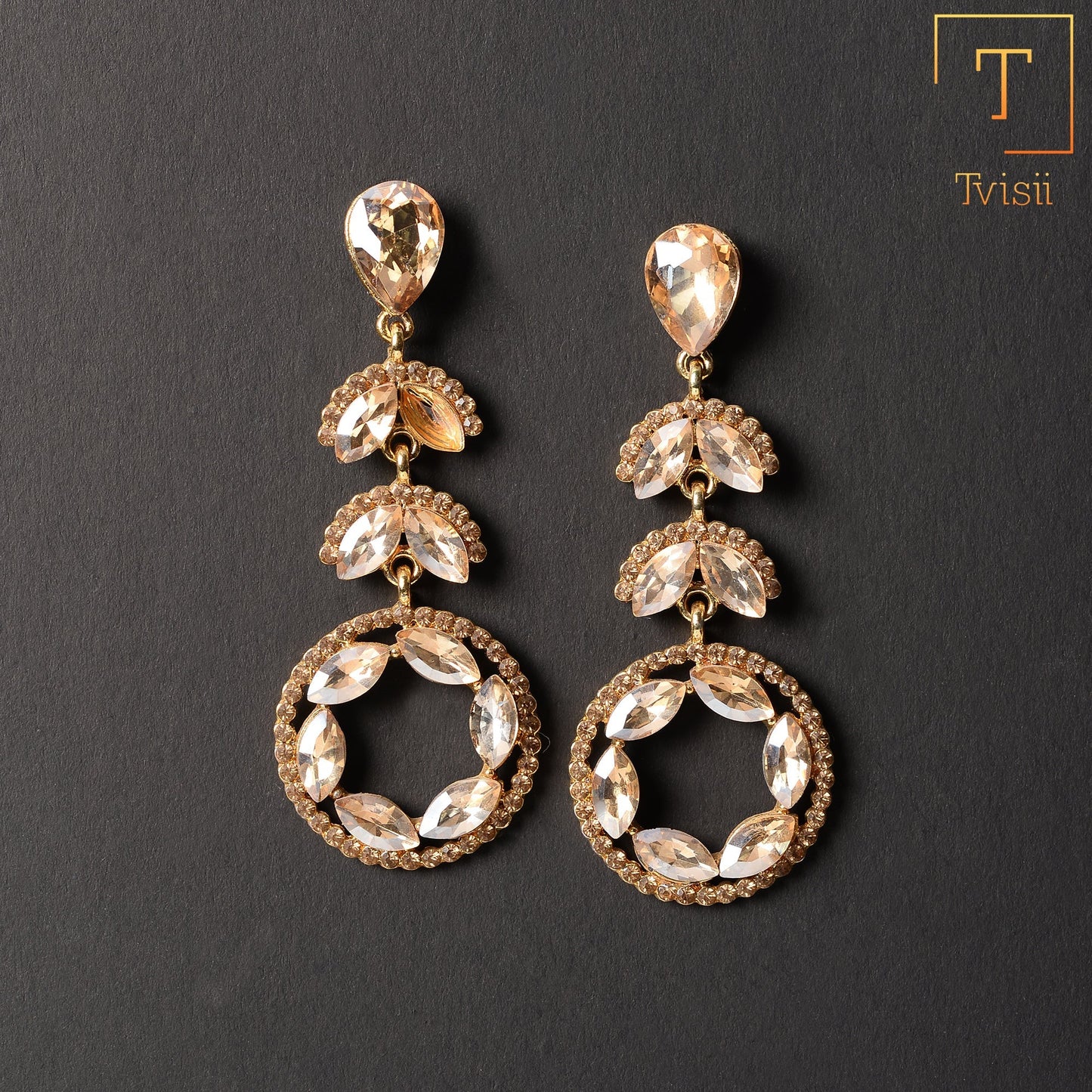 Rose Halo- Stone studded dangler earrings