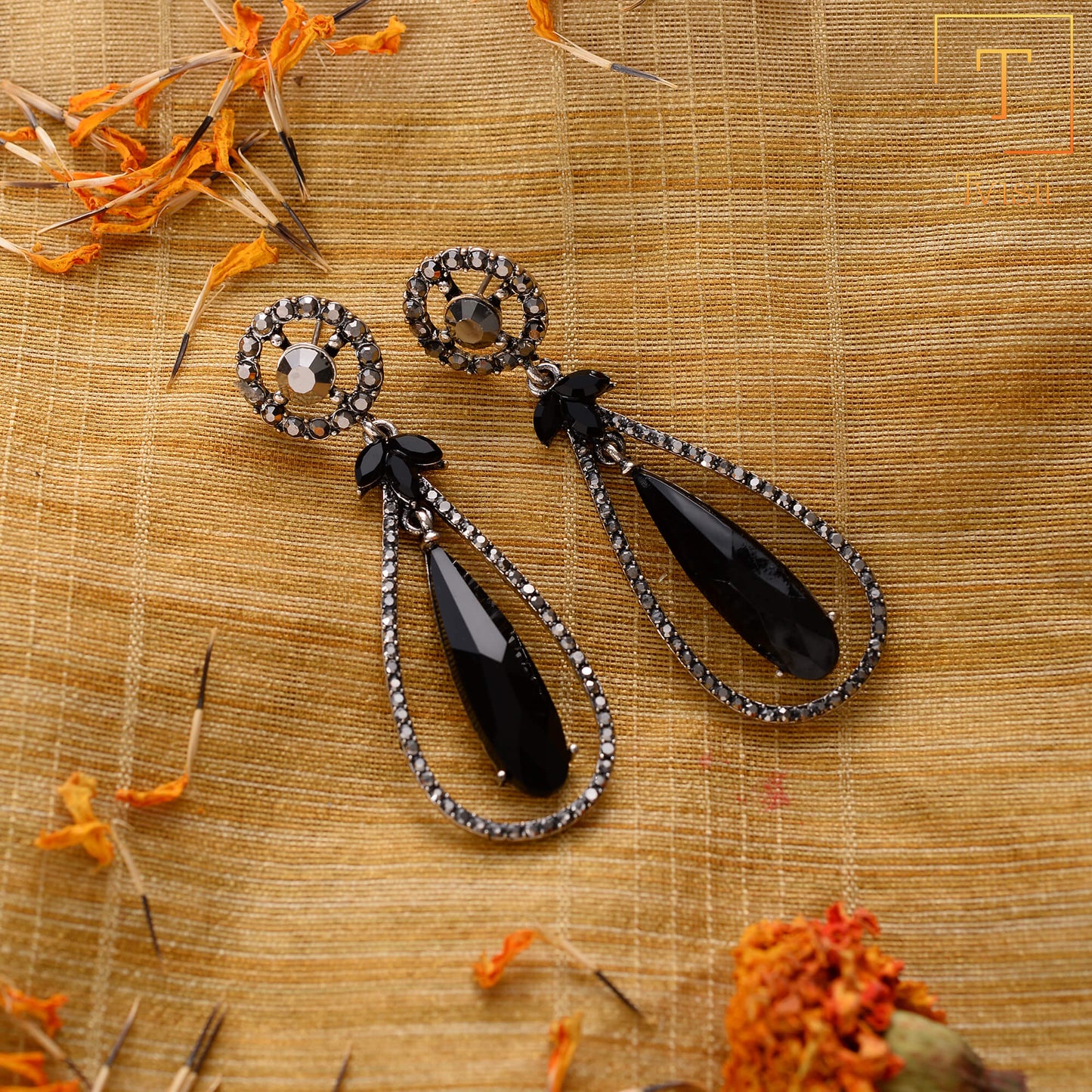 Sunpetal Drop- Stone studded dangler earrings