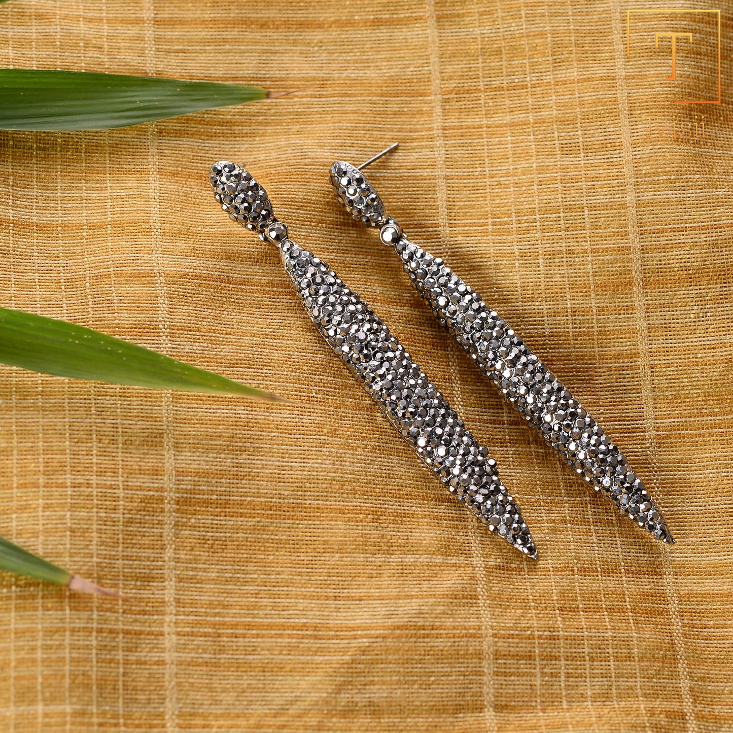 Golden Stem- Stone studded dangler earrings
