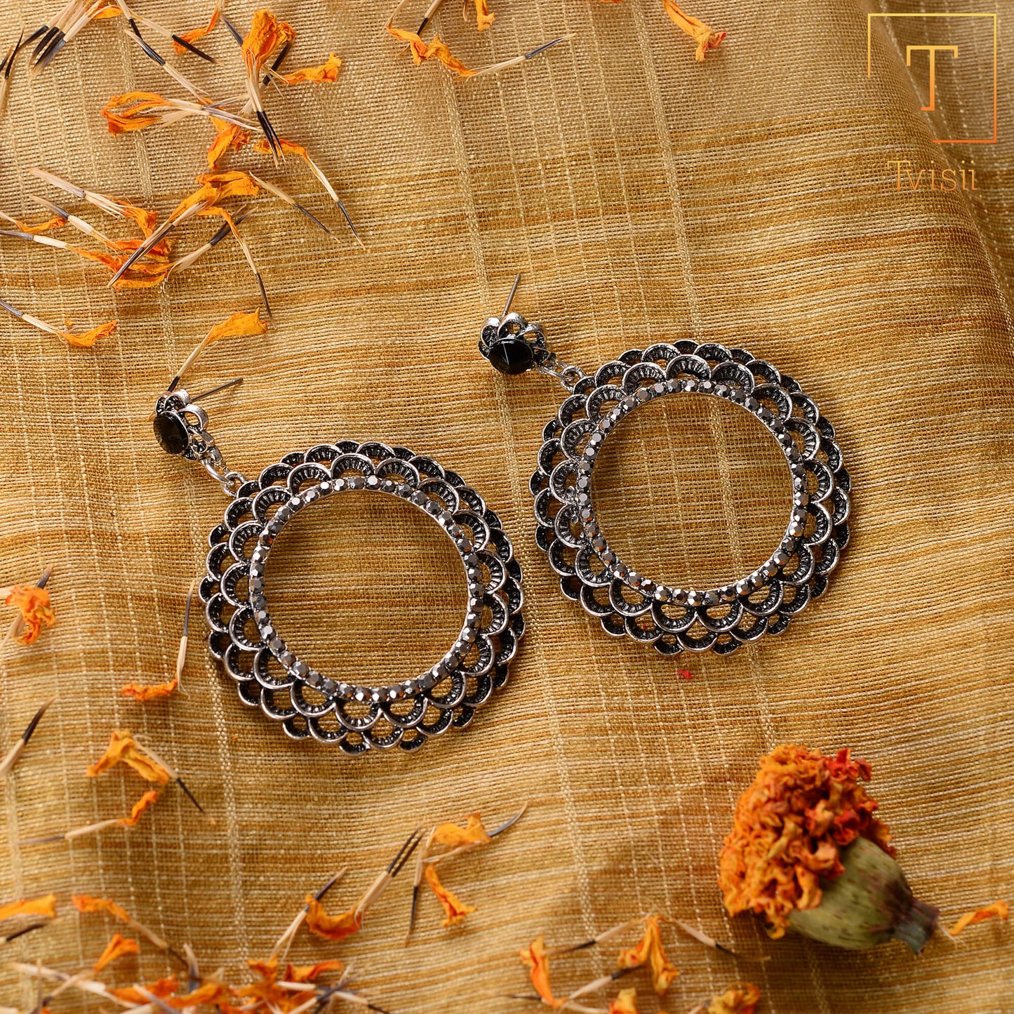 Lotus Loop- Stone studded dangler earrings