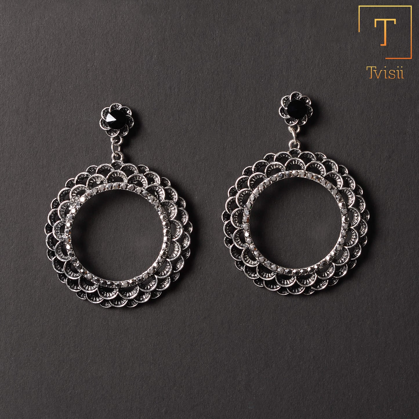 Lotus Loop- Stone studded dangler earrings