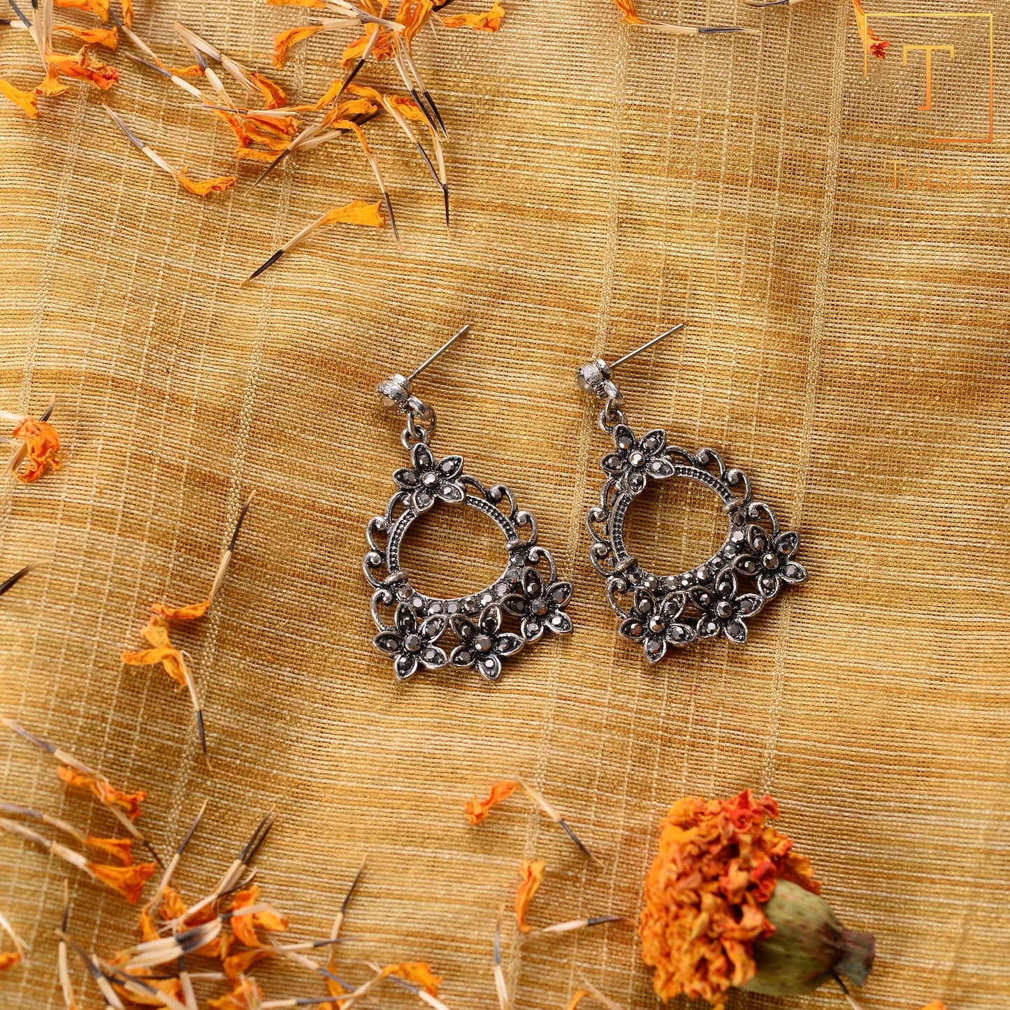 Rose Halo- Stone studded dangler earrings