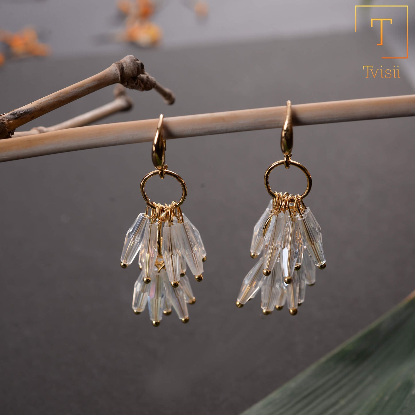 Chrome Line- Stone studded dangler earrings
