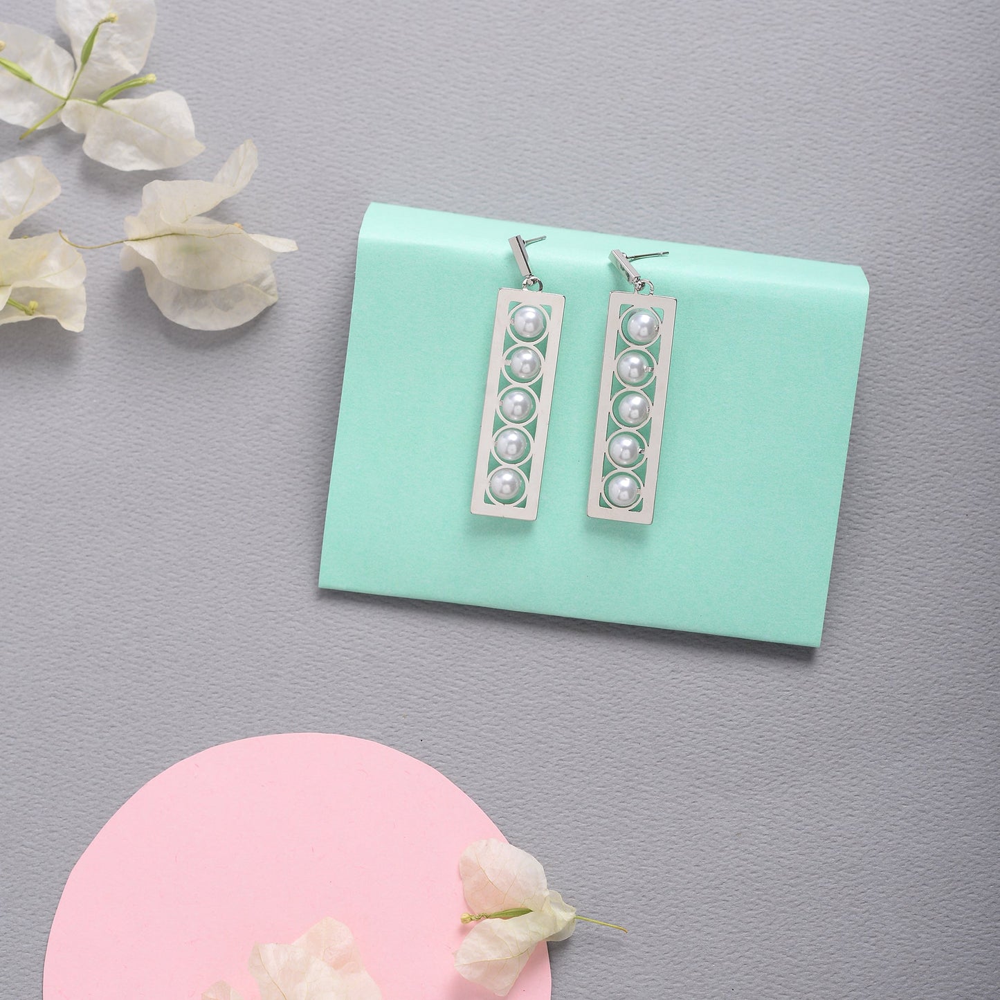 Raw Rectangle- Pearl studded dangler earrings