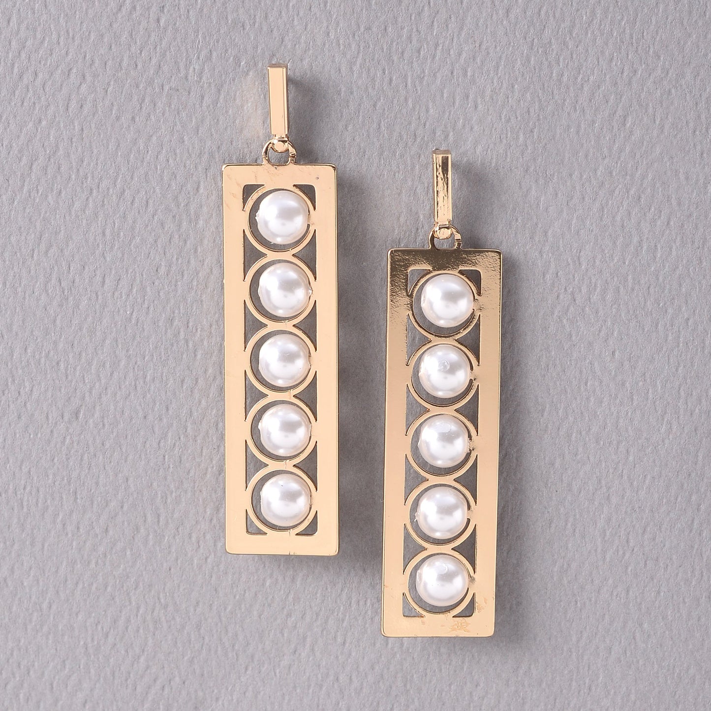 Raw Rectangle- Pearl studded dangler earrings