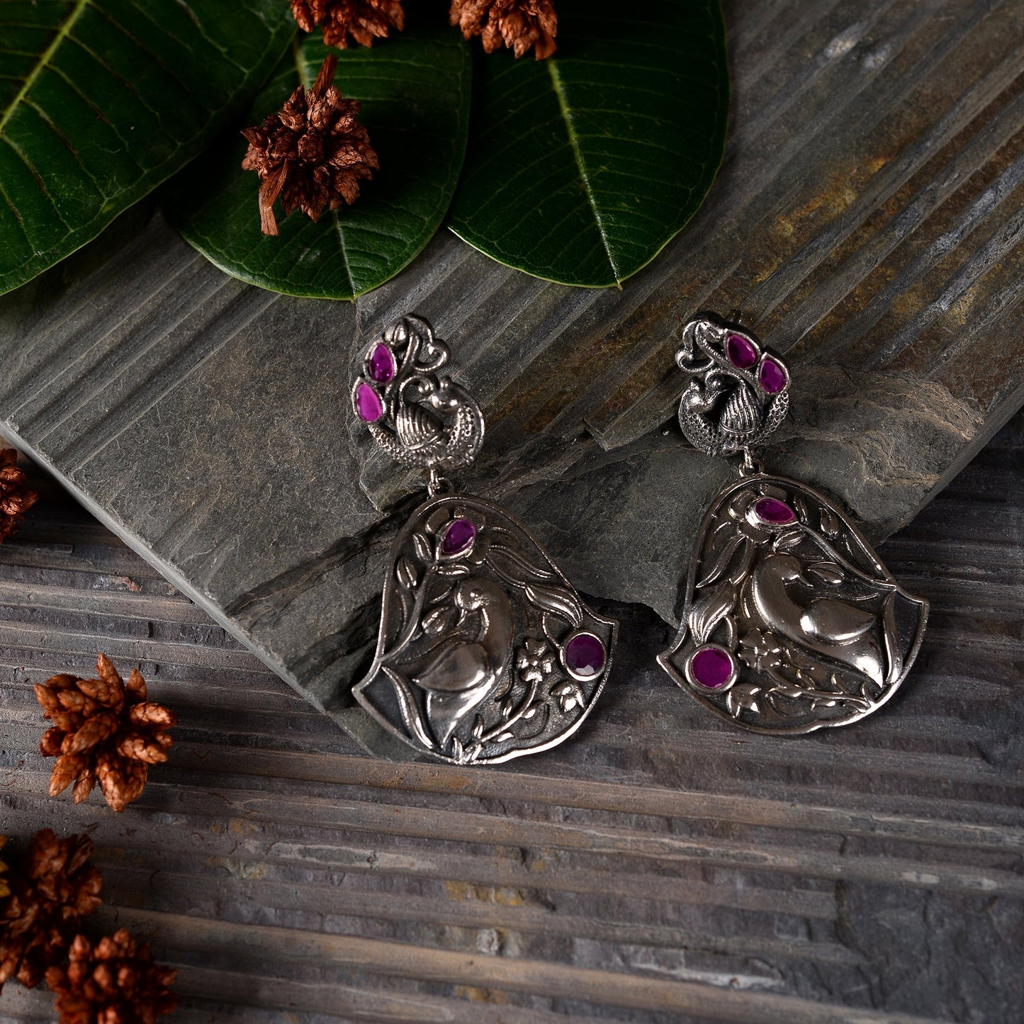 MayurGhantika- Silver Brass Oxidised dangler earrings