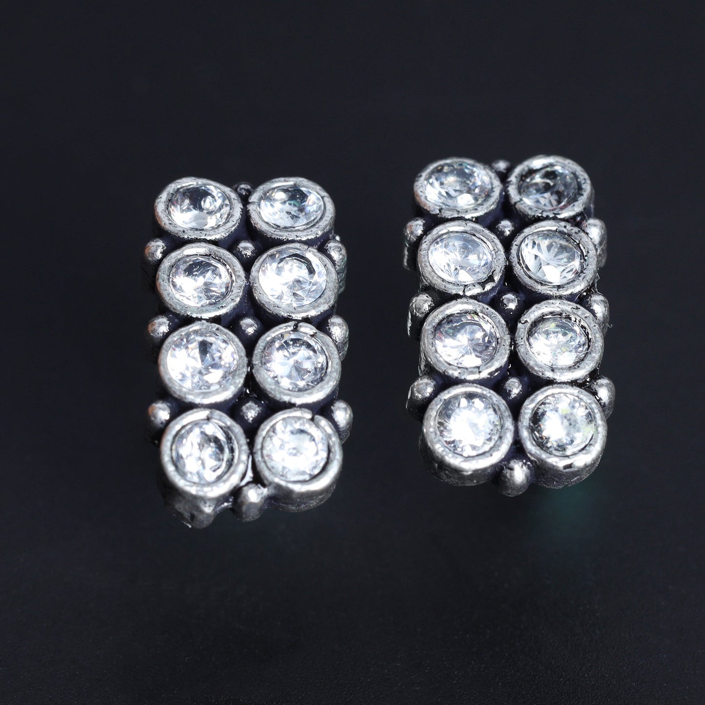 Roshni- Silver Brass Kundan Studded Stud Earrings