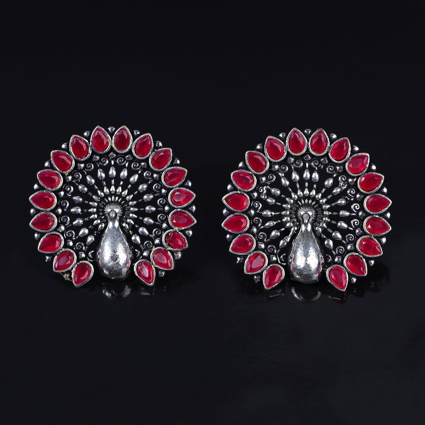 Morika- Silver Brass Oxidised Stud Earrings