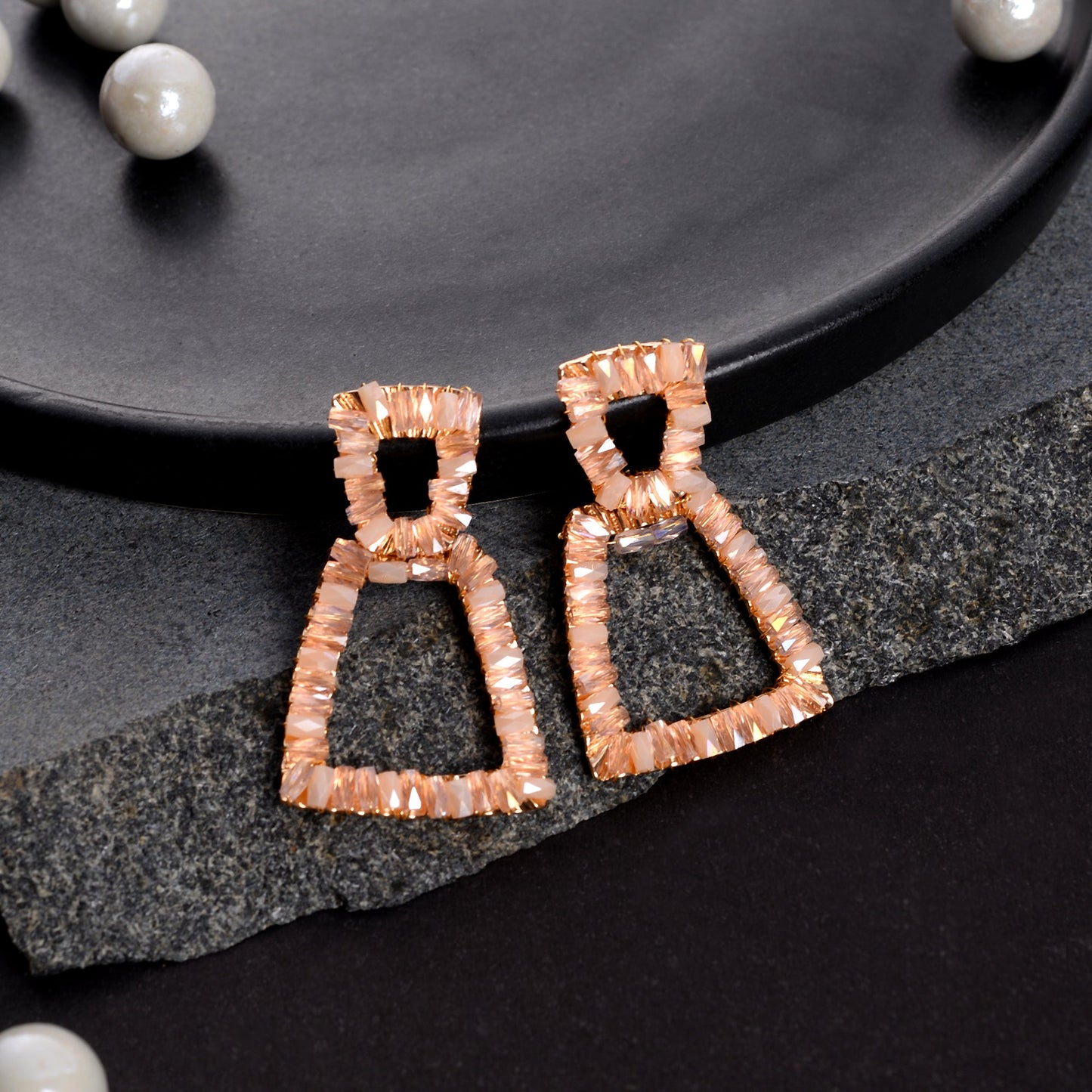 Pop Thread- Stone studded dangler earrings(Baby Pink)