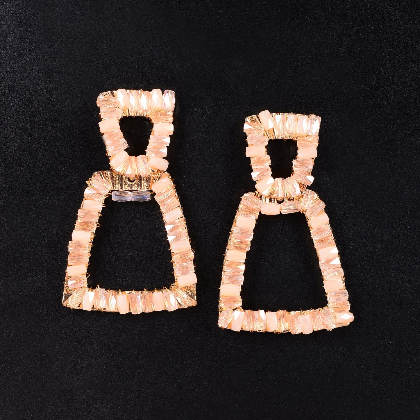 Pop Thread- Stone studded dangler earrings(Baby Pink)