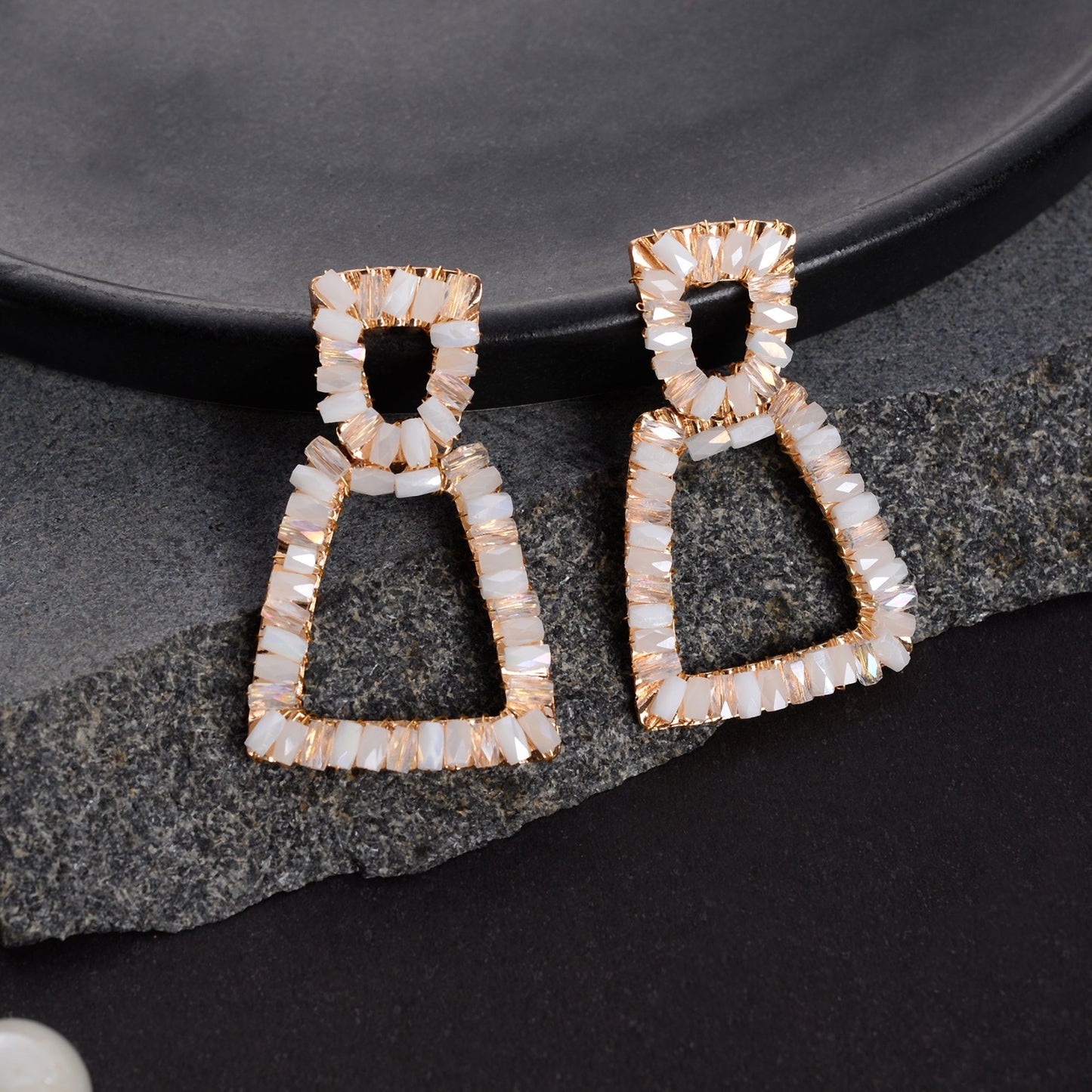 Pop Thread- Stone studded dangler earrings(Baby Pink)