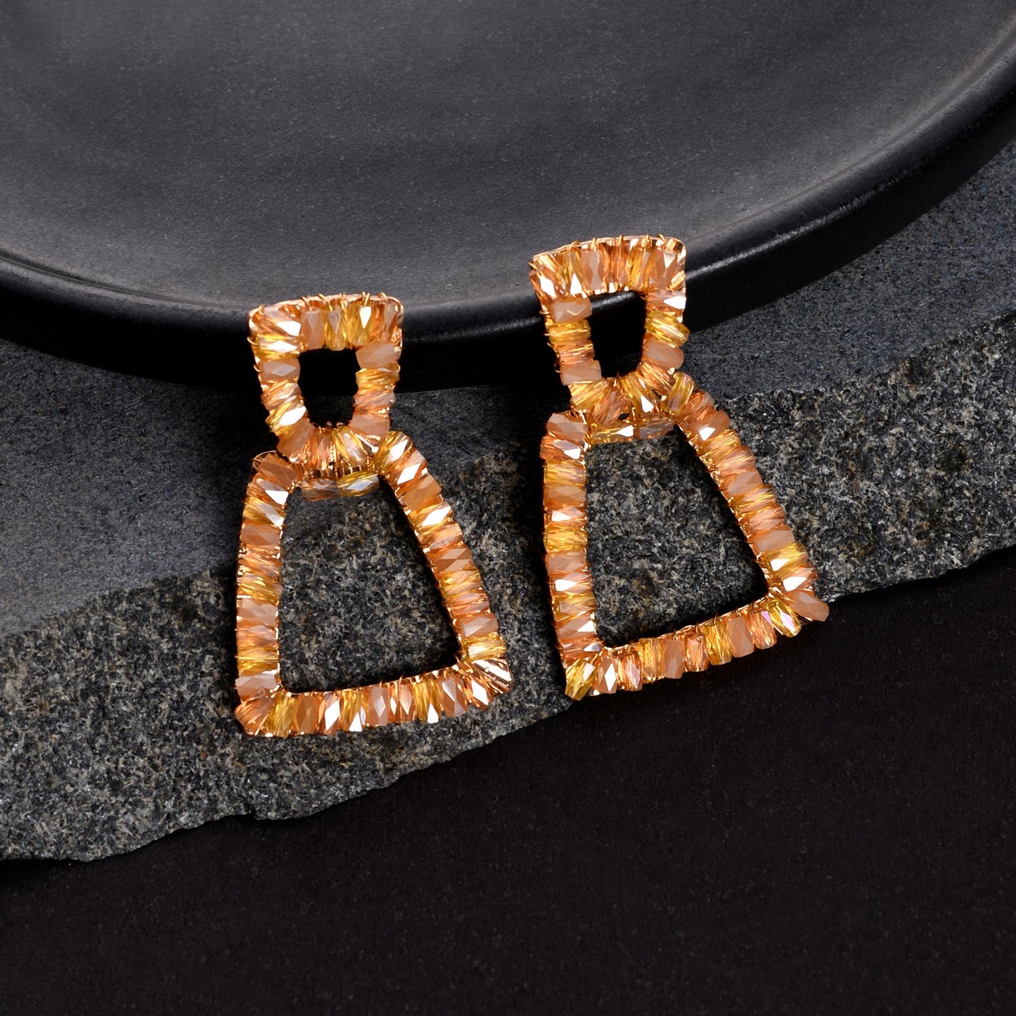 Pop Thread- Stone studded dangler earrings(Orange)