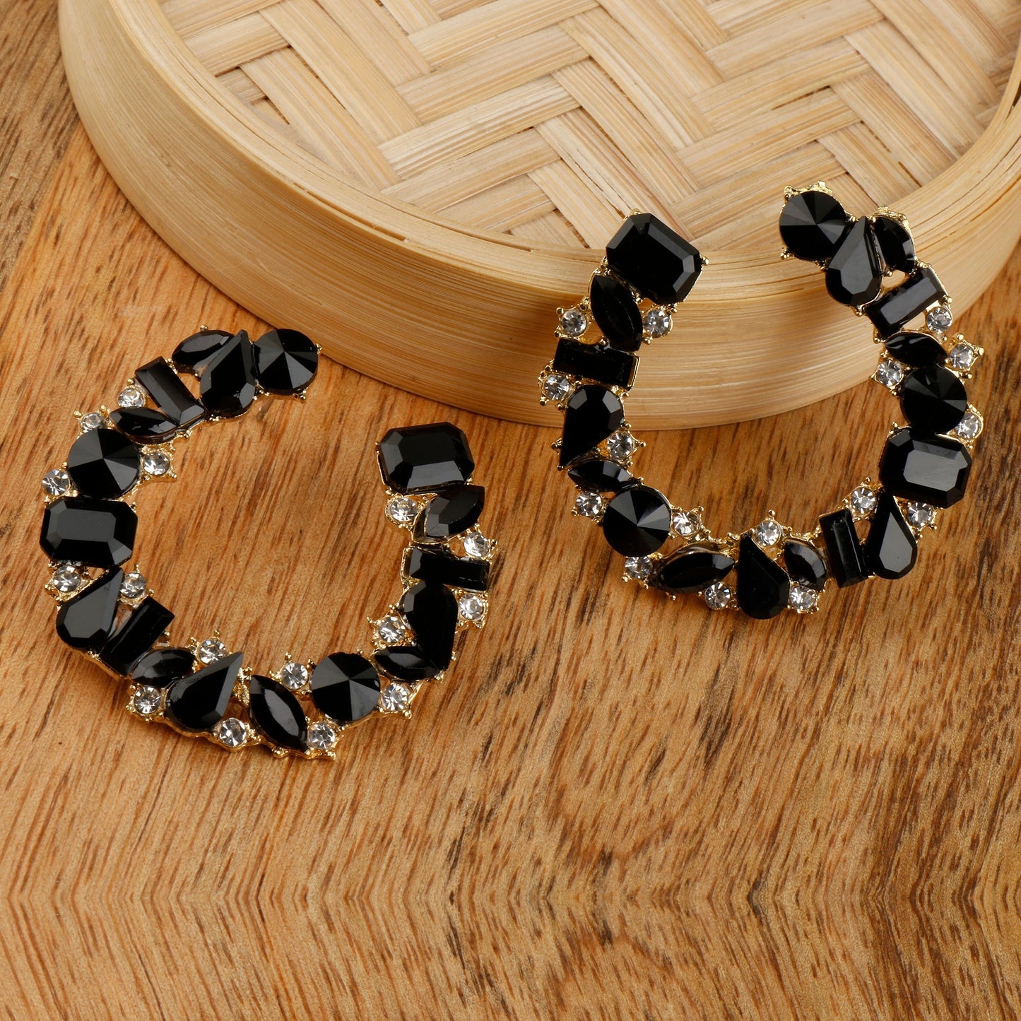 Polish Bead- Stone studded stud earrings(Black)