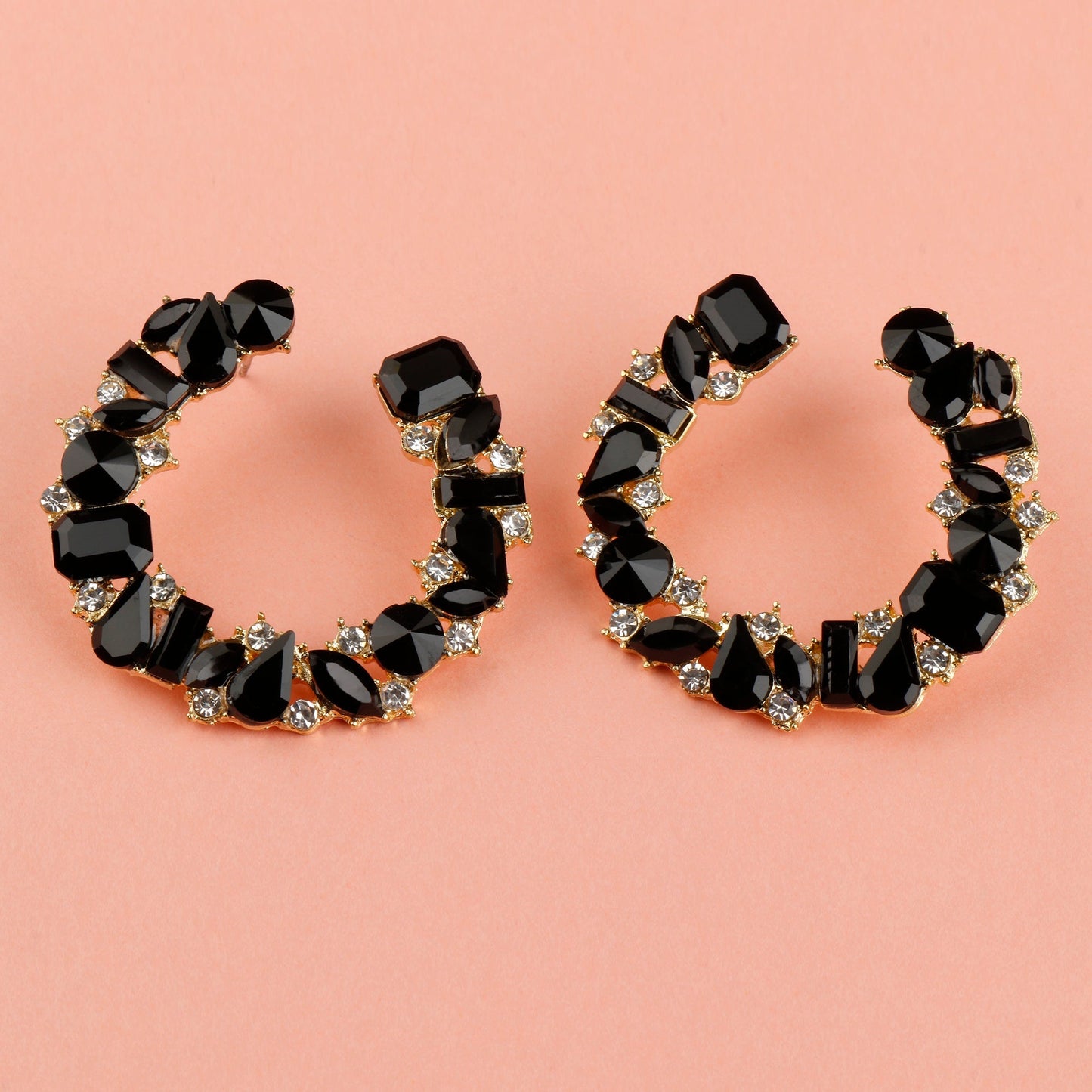 Polish Bead- Stone studded stud earrings(Black)