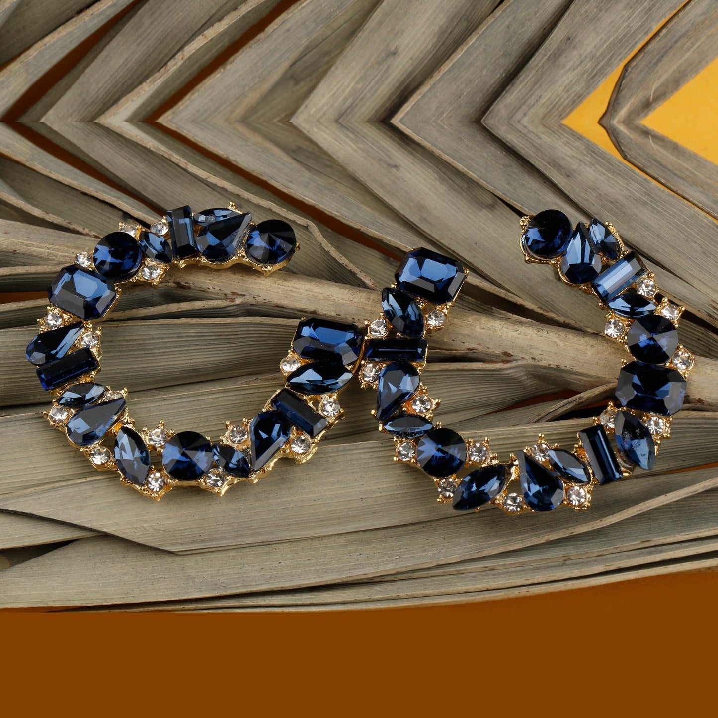 Polish Bead- Stone studded stud earrings(Blue)