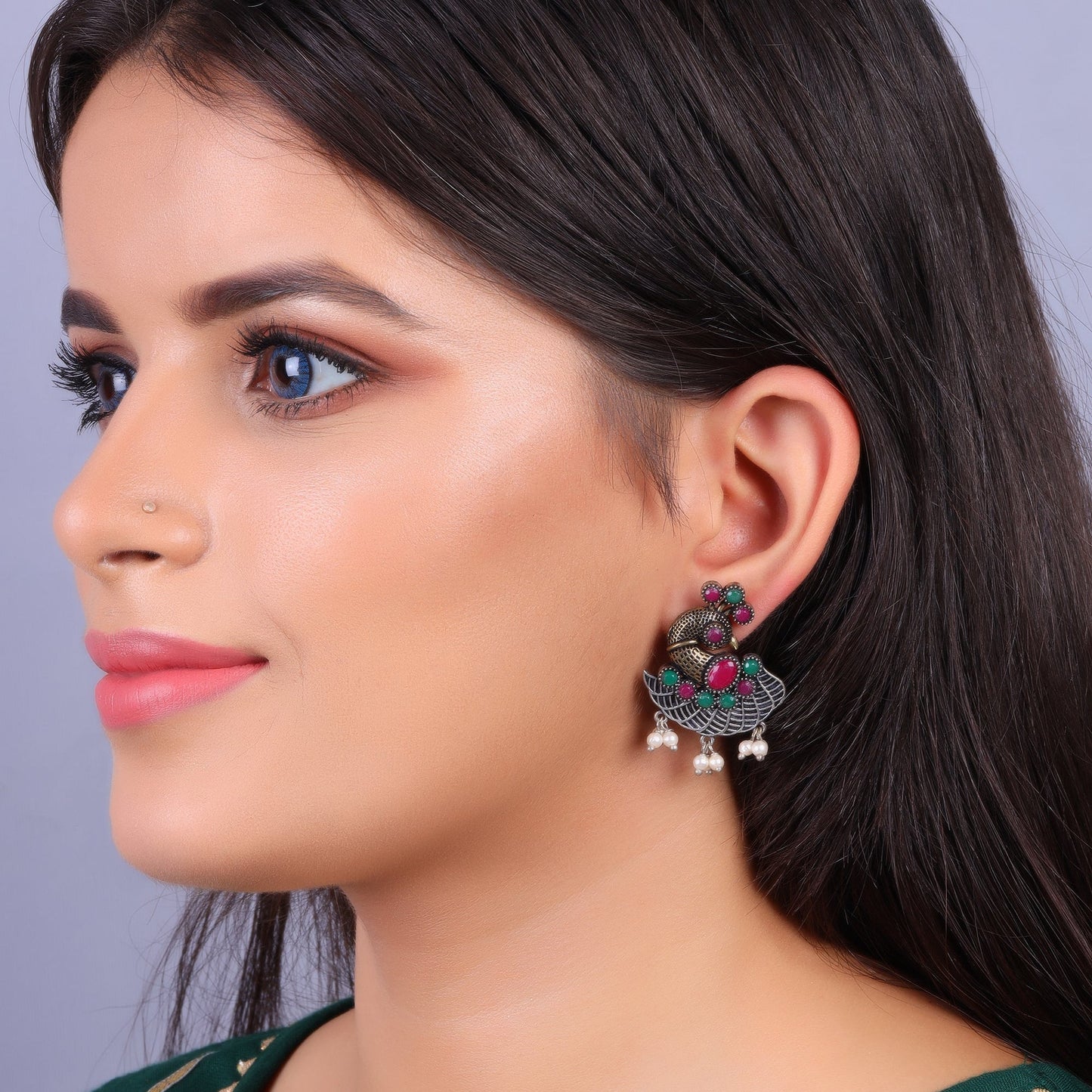 Mayuri- Silver Tone Brass Stud Earrings