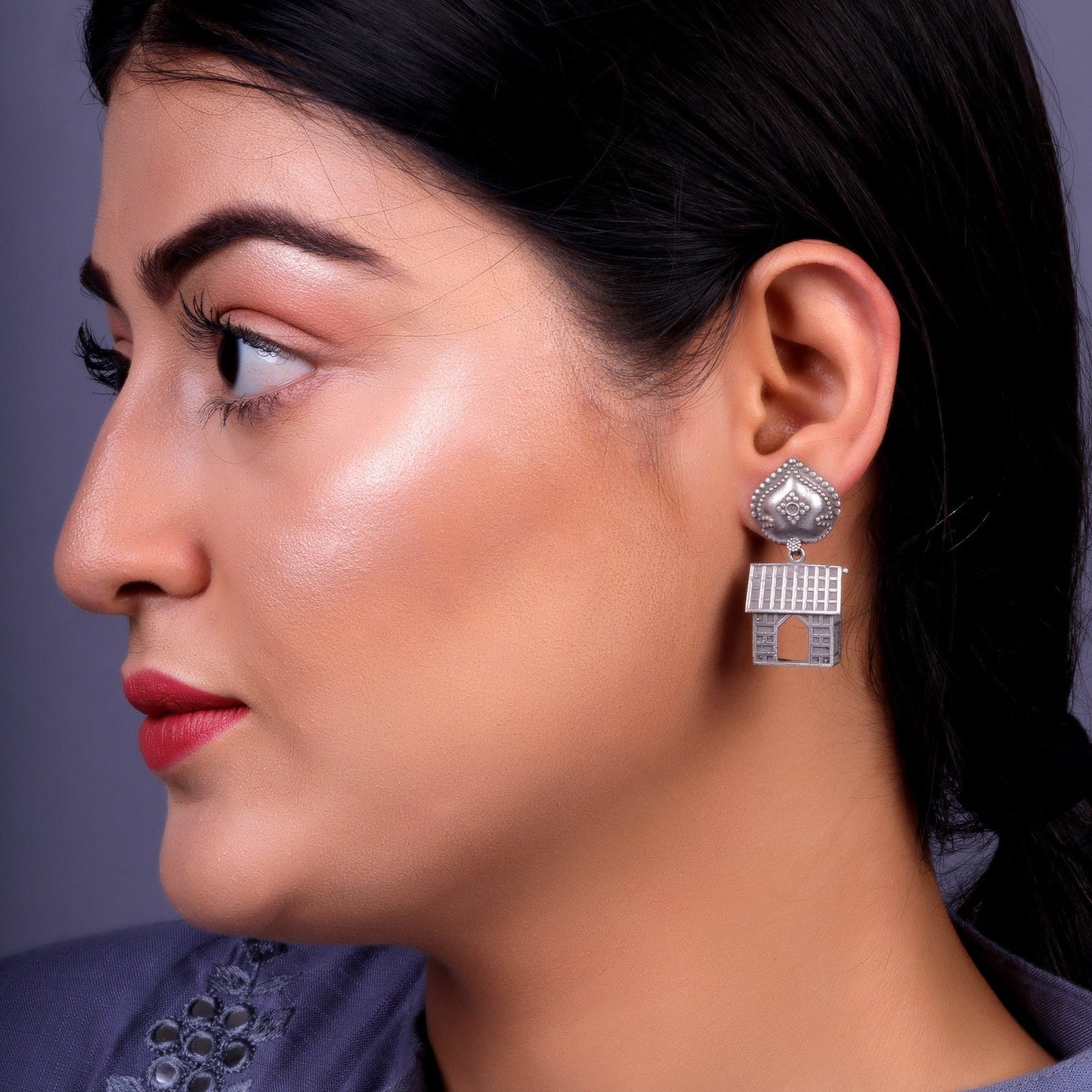 Niwas- Silver Brass oxidised dangler earrings