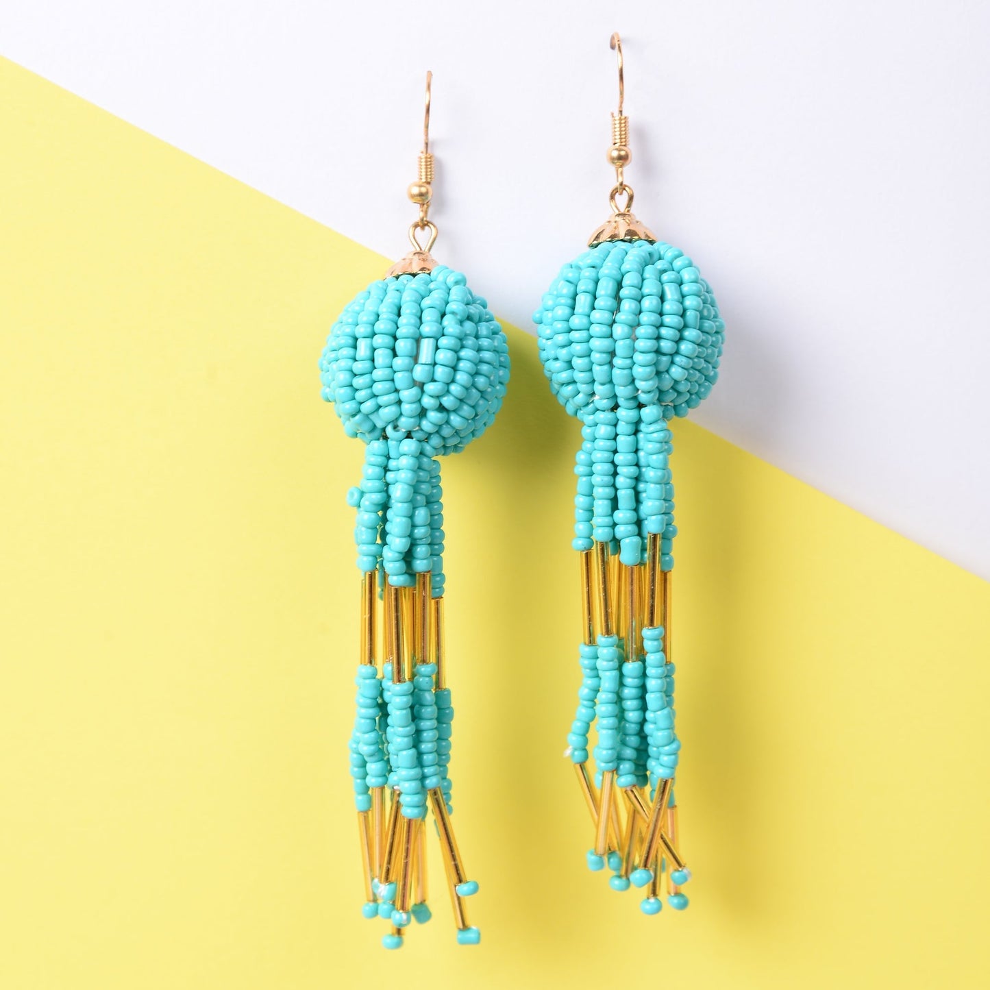 Beaded Ball- Bead studded dangler earrings (Green)