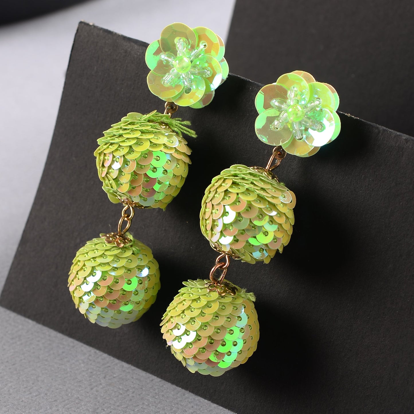 Blingy Beauty- Sequin floral dangler earrings