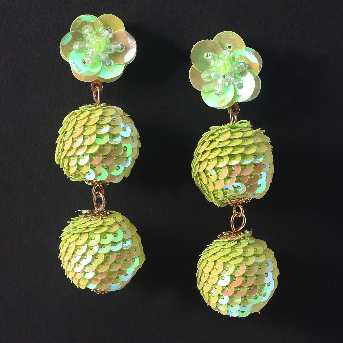 Blingy Beauty- Sequin floral dangler earrings