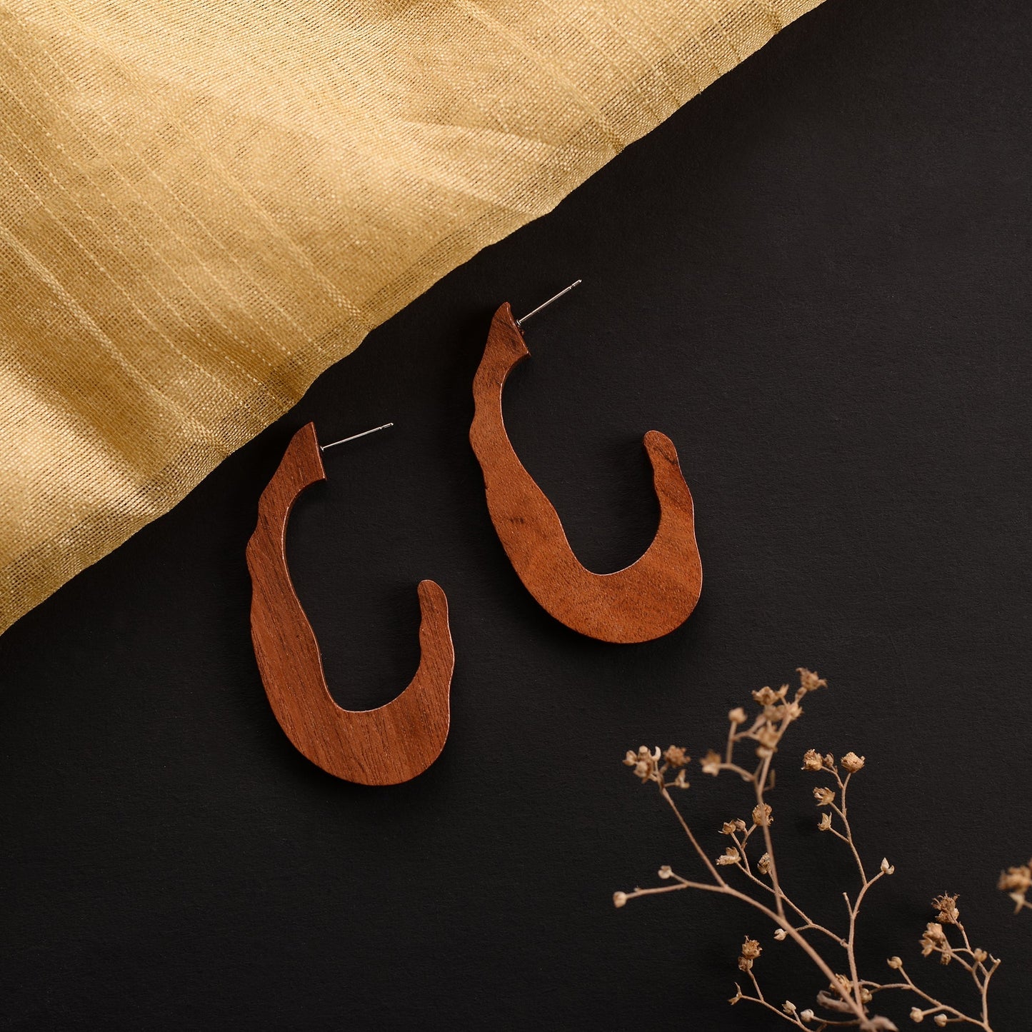 Forest Drop- Wooden hoop earrings