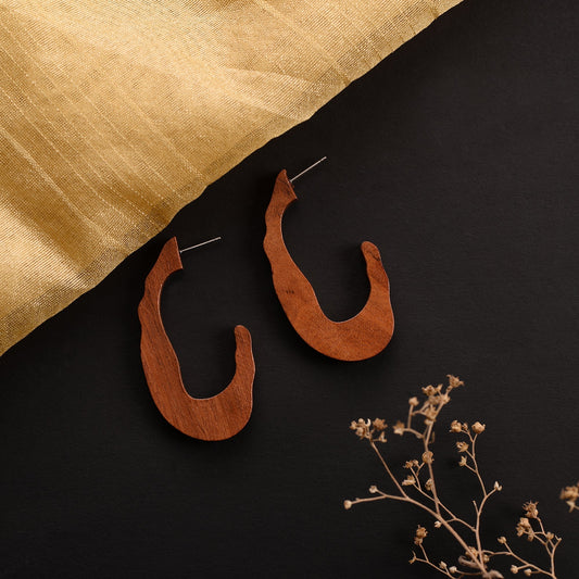 Forest Drop- Wooden hoop earrings