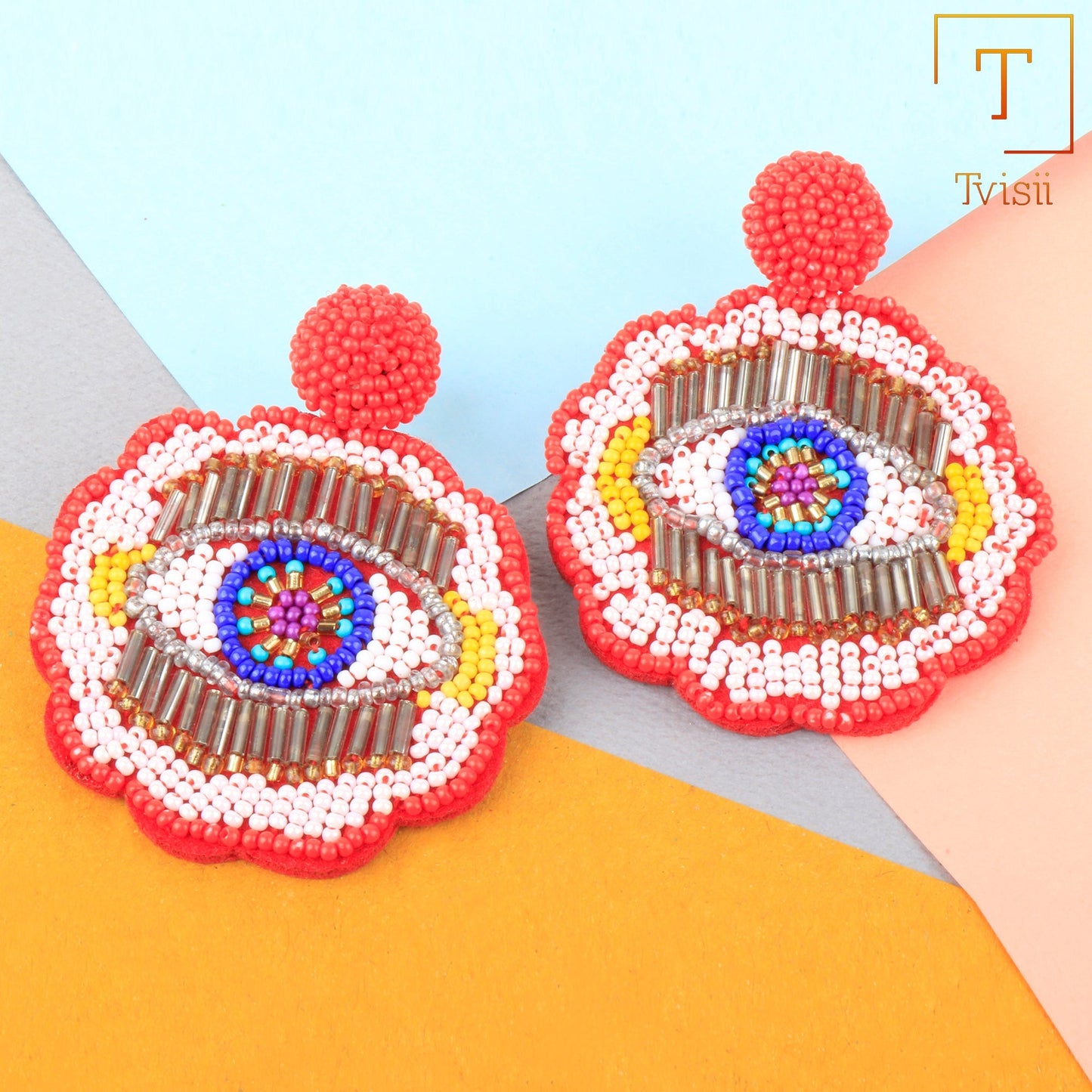 Echo Thread- Eye shape beaded Dangler earrings