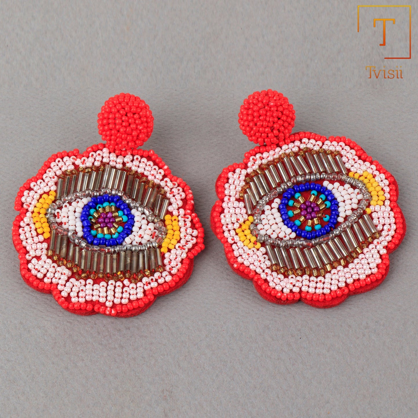 Echo Thread- Eye shape beaded Dangler earrings