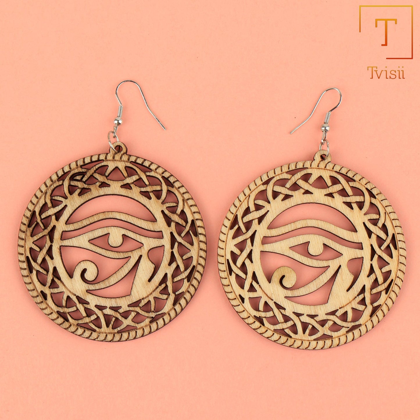 Carved charm- Embroidered dangler earrings