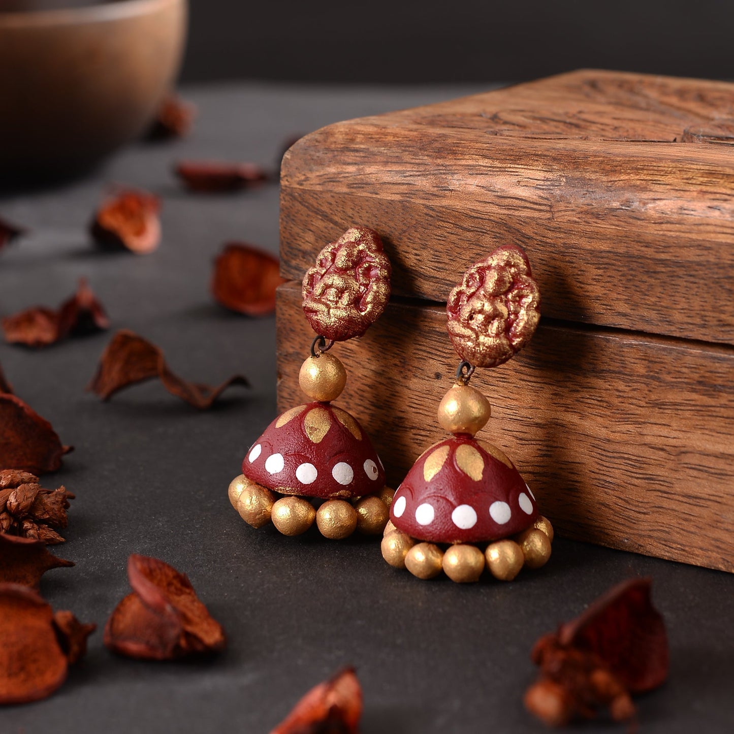Dhoopra- Handcrafted Clay Jhumki Earrings