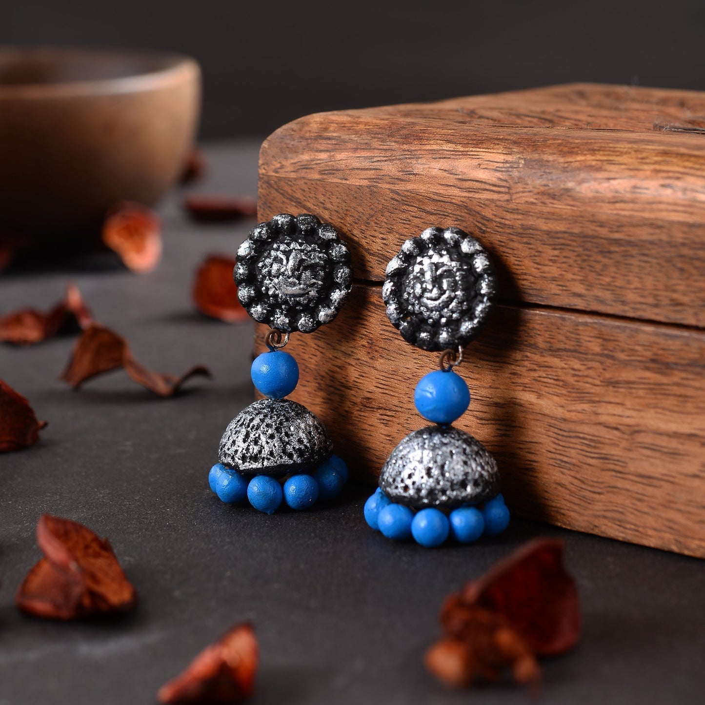 Neela- Handcrafted Clay Jhumki Earrings