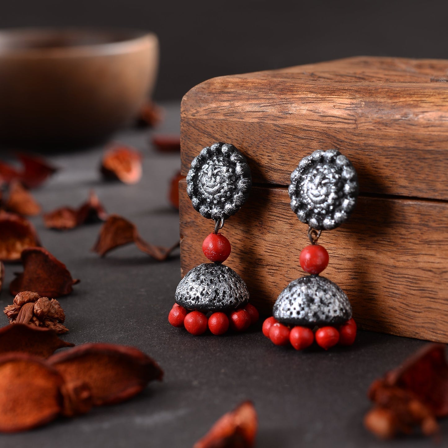 Chameli- Handcrafted Clay Jhumki Earrings