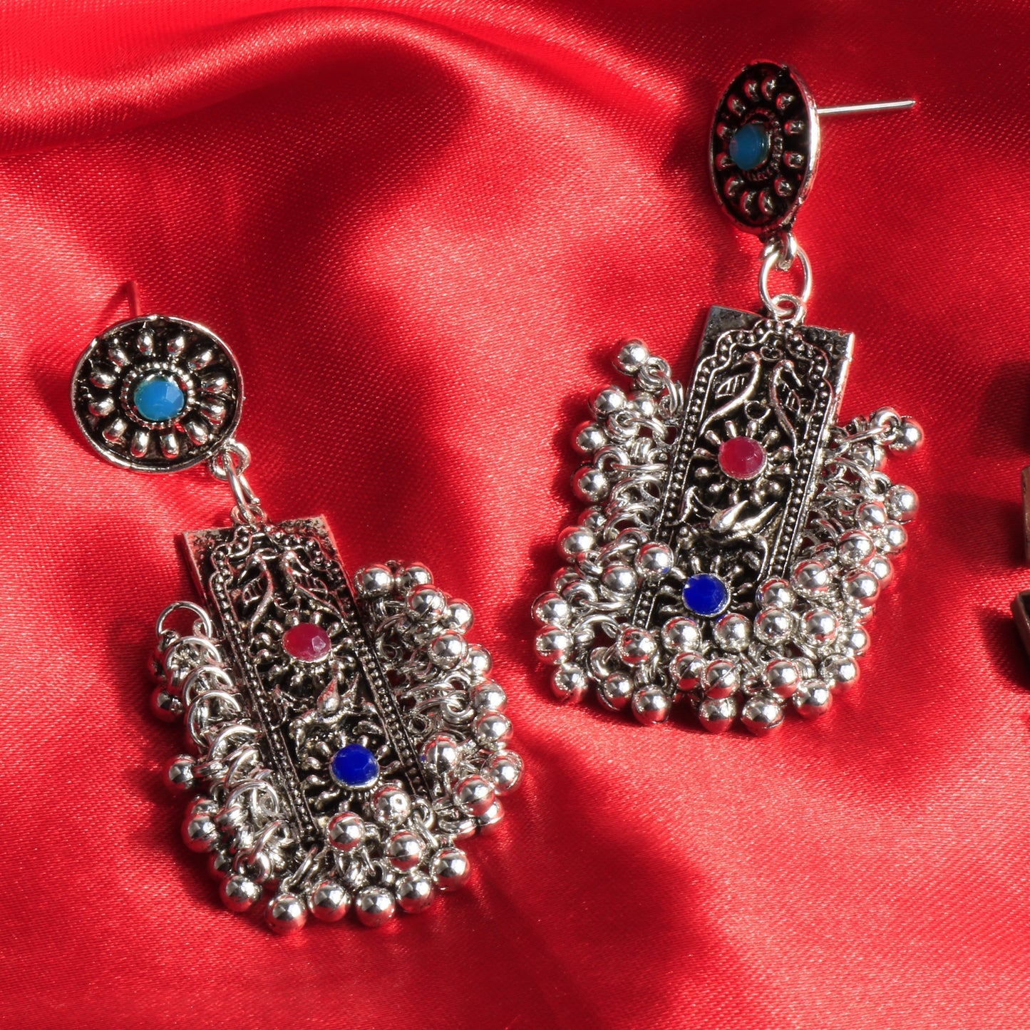 Meghra- Silver Brass ghunghroo dangler earrings
