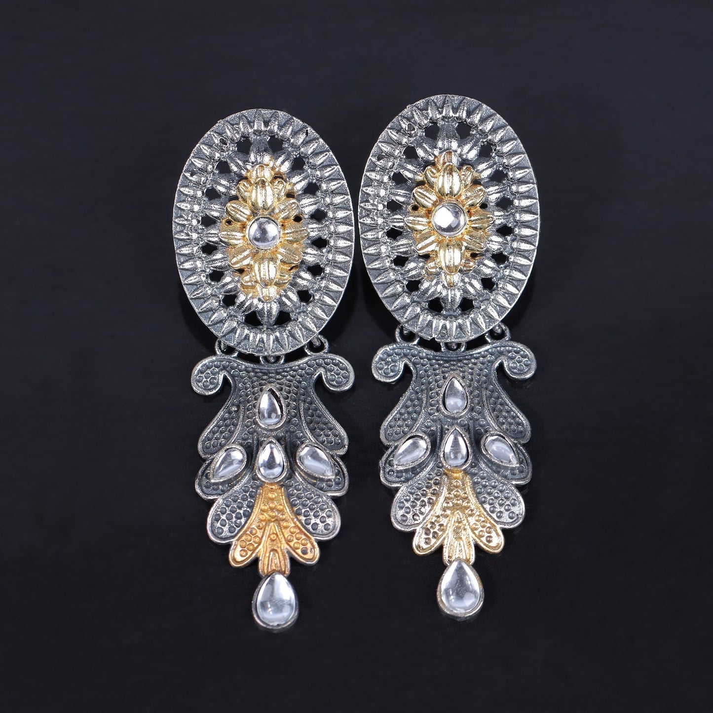 DwiVarna- Silver Brass Oxidised dangler earrings