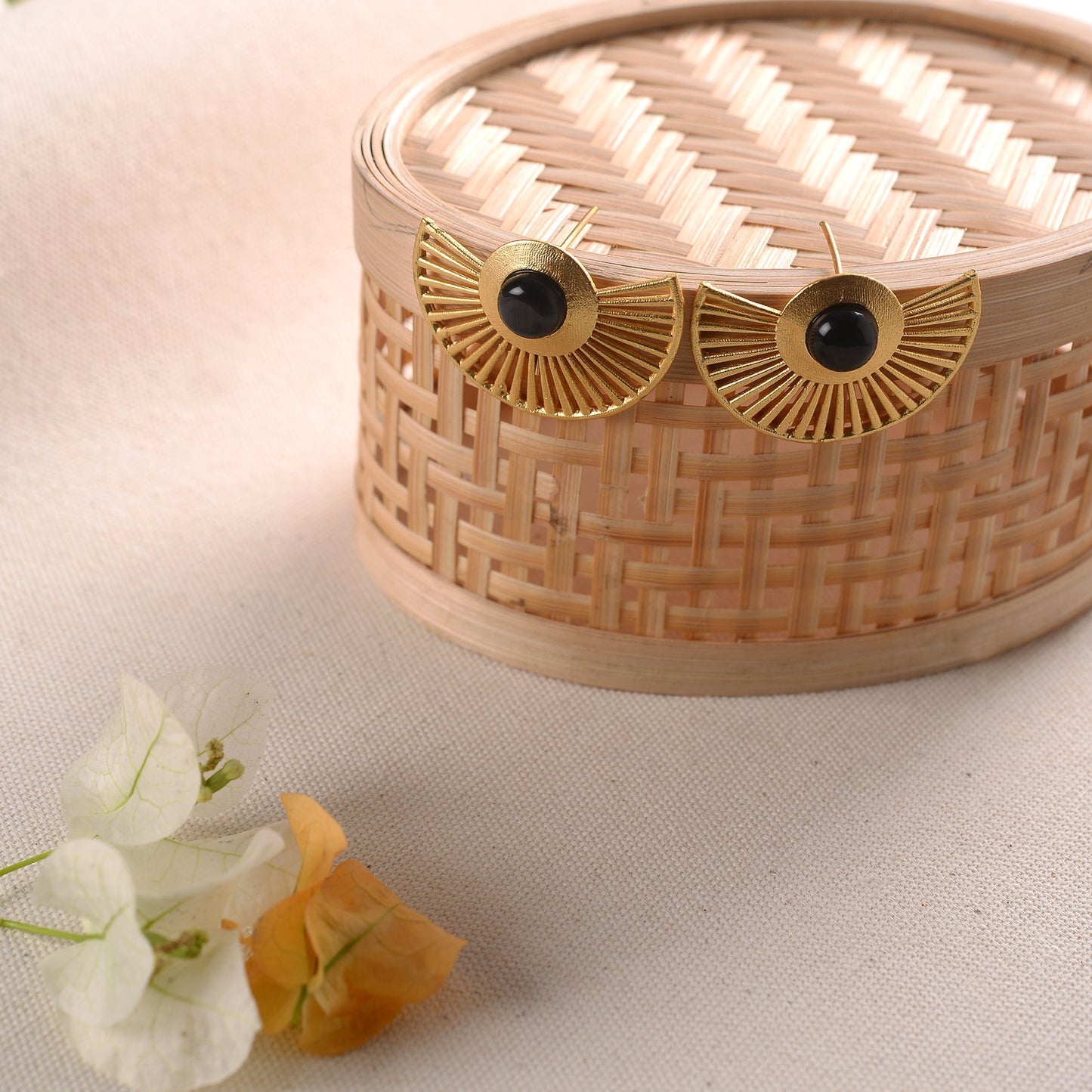 Namya- Stone Studded Golden Stud Earrings(Black)