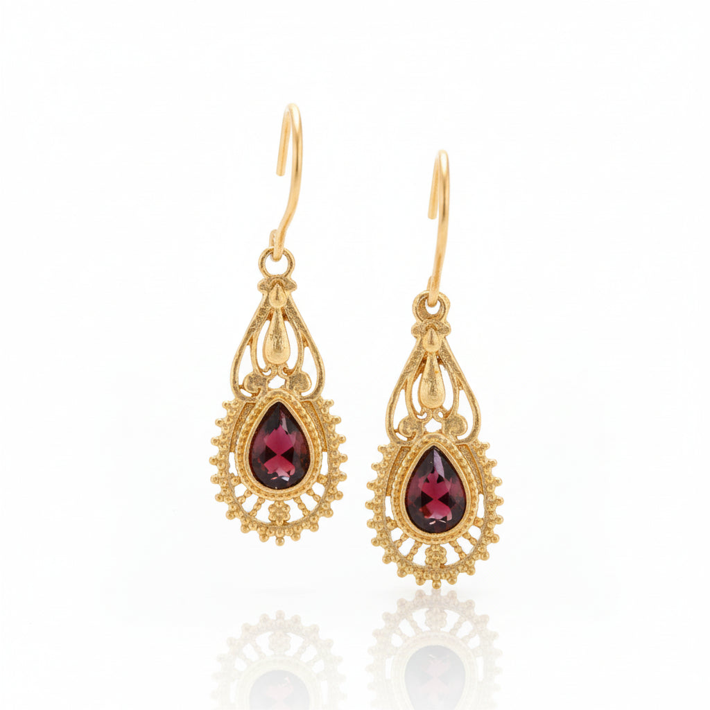 Ruhi- Stone Studded Dangler Earrings(Red)