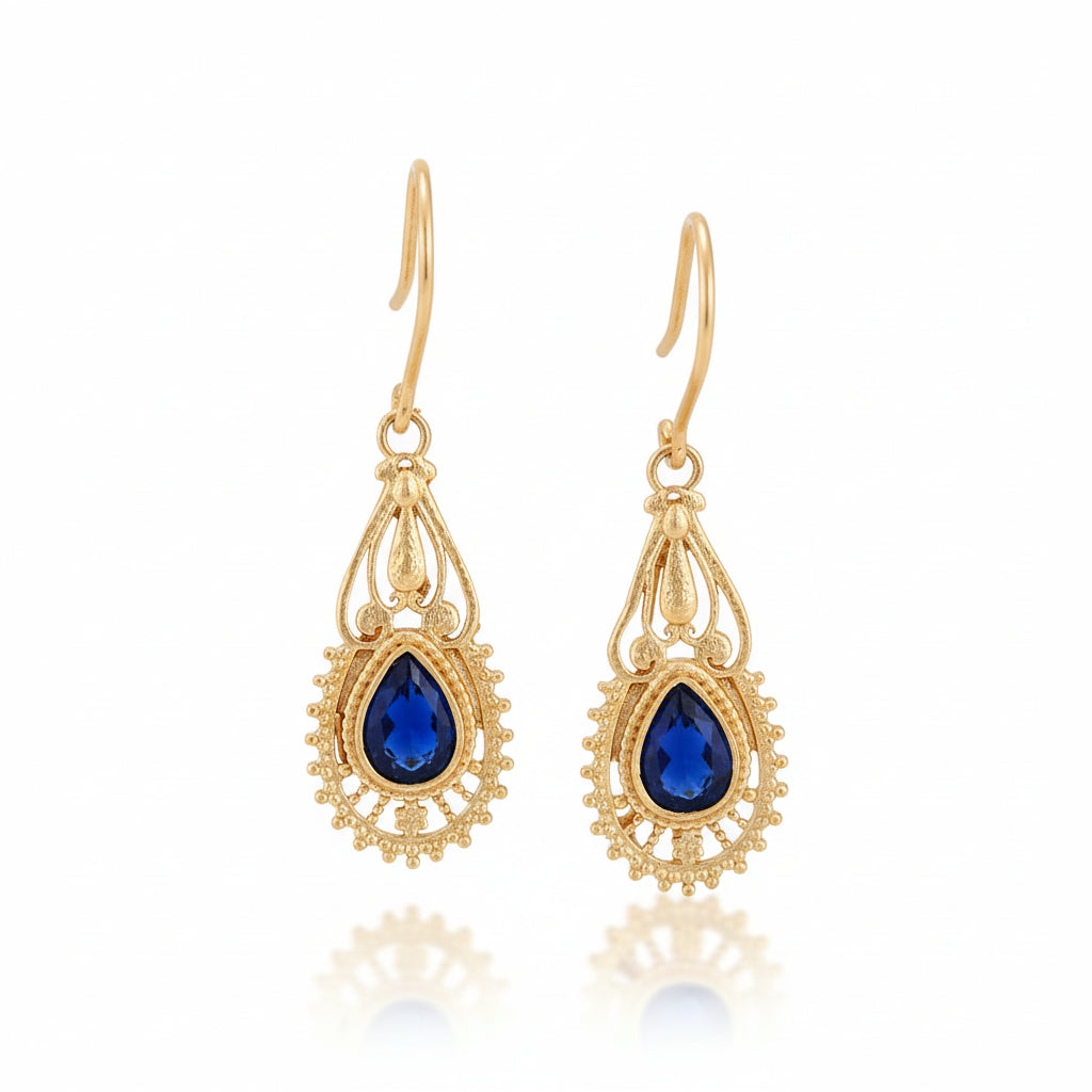 Ruhi- Stone Studded Dangler Earrings(Blue)