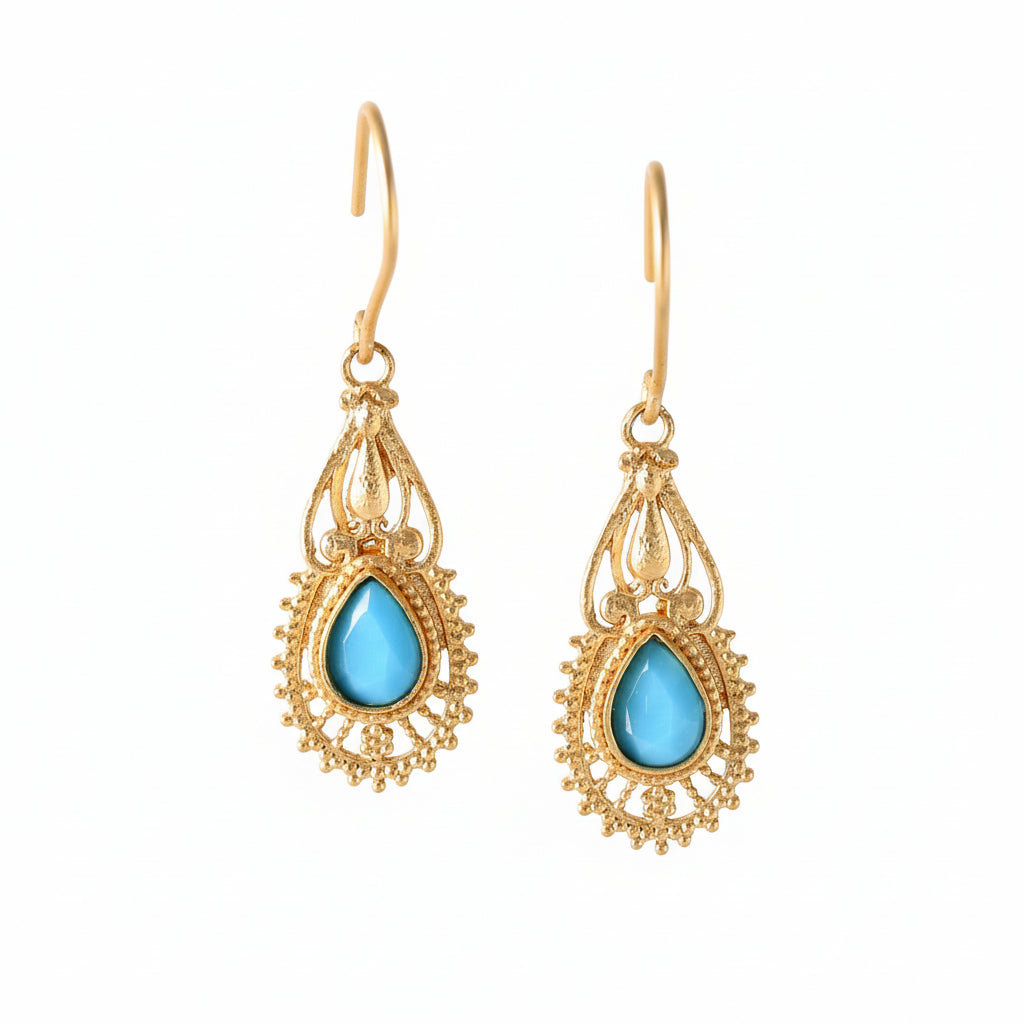 Ruhi- Stone Studded Dangler Earrings(Sky Blue)