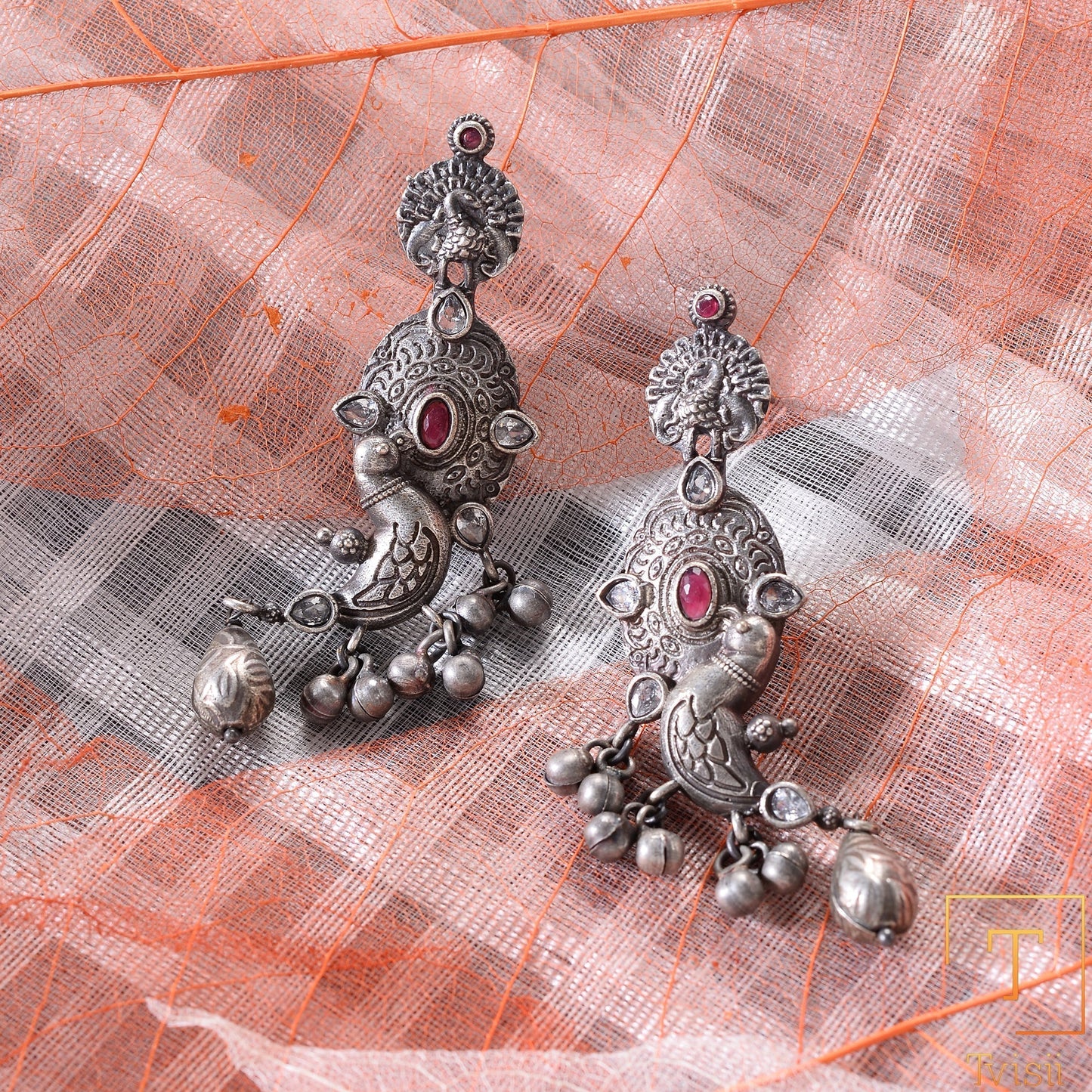 Dhwani- Silver Brass oxidised dangler earrings