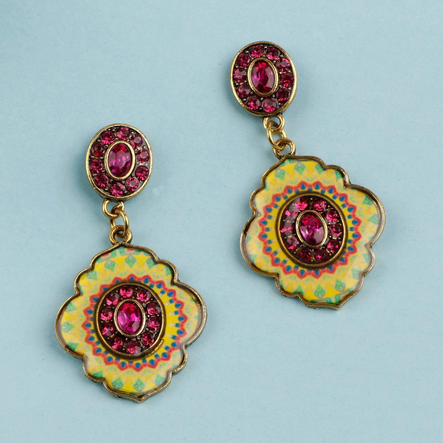 Mystic mirror- Hand painted stone studded dangler earrings