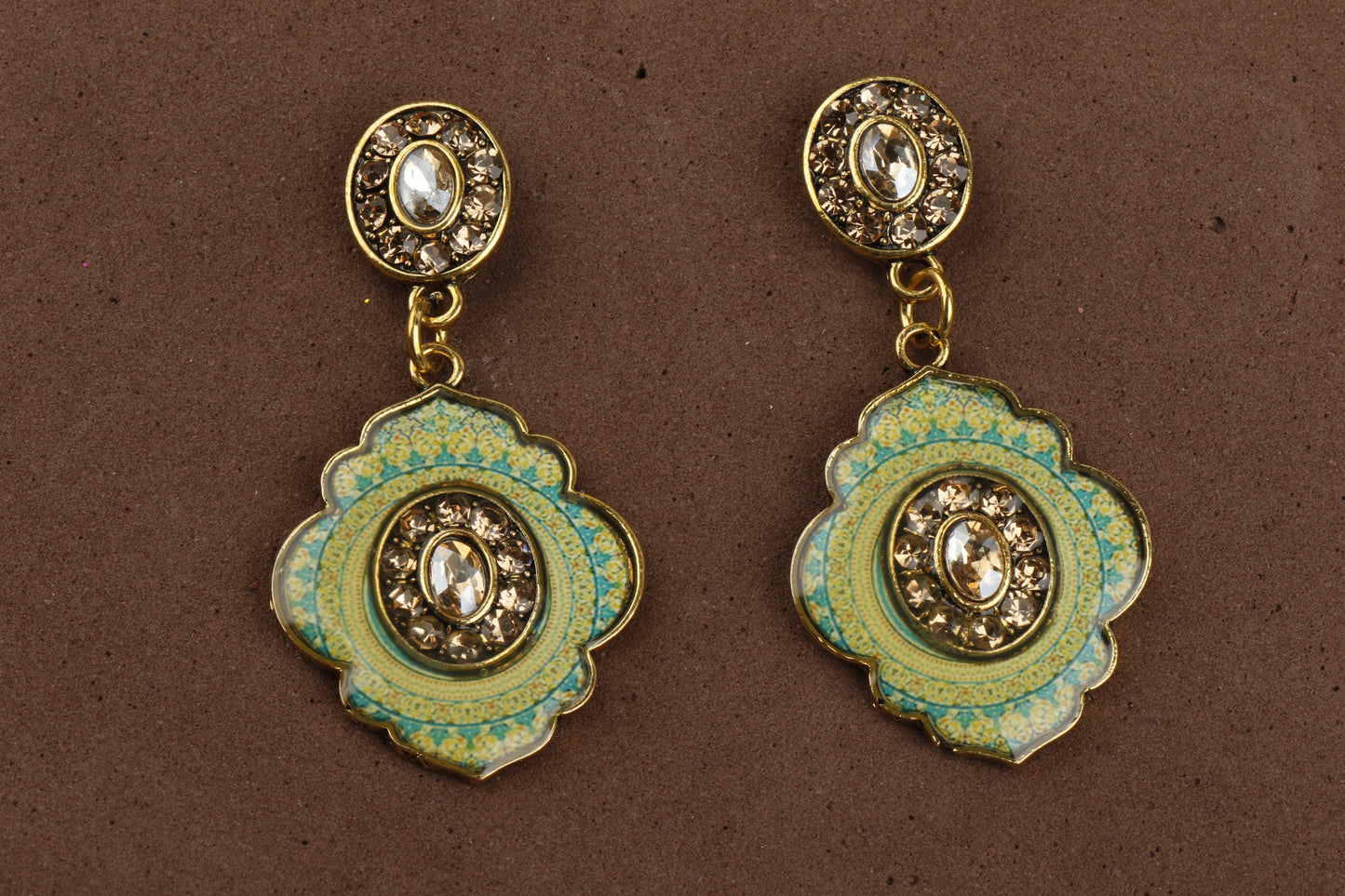 Mystic mirror- Hand painted stone studded dangler earrings