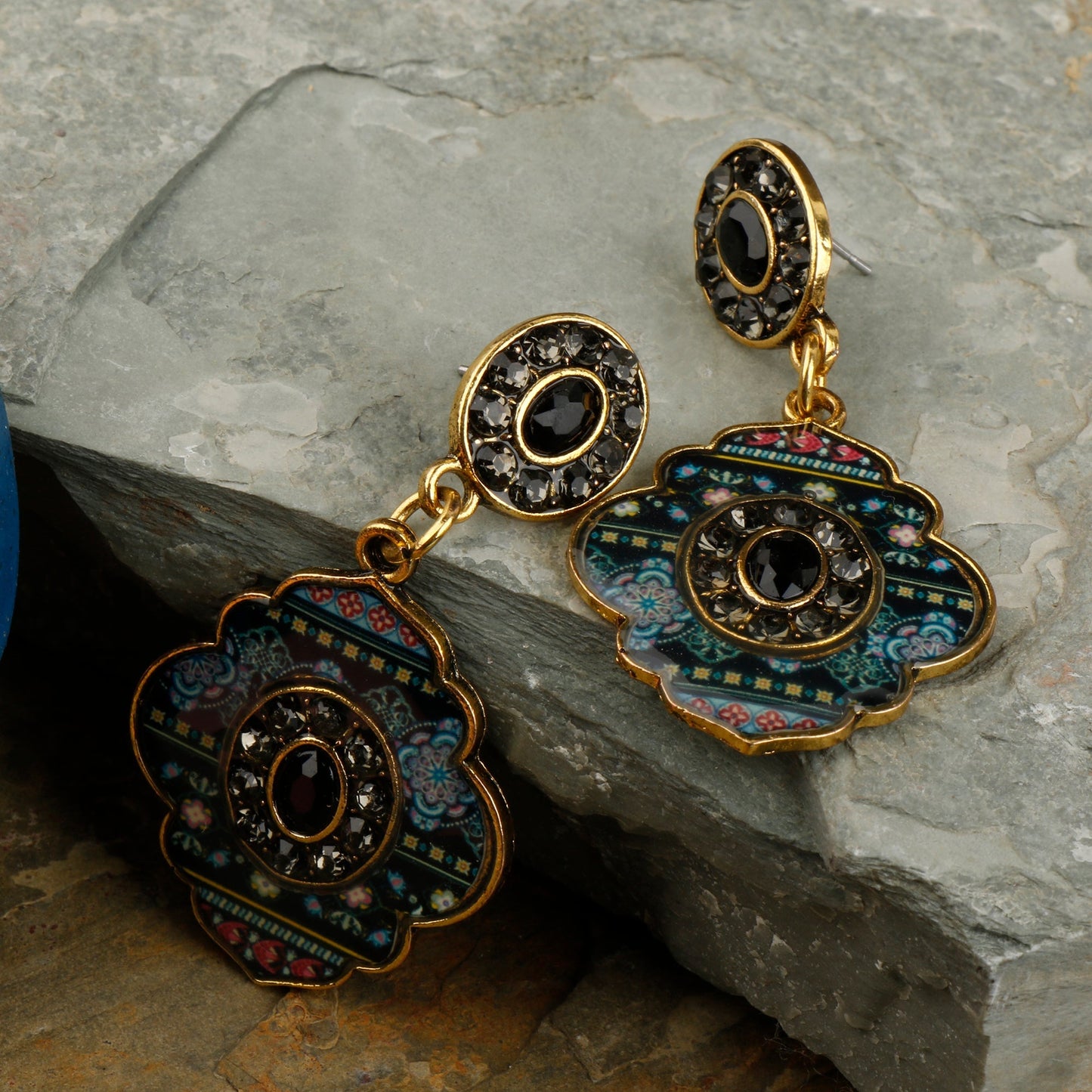 Mystic mirror- Hand painted stone studded dangler earrings