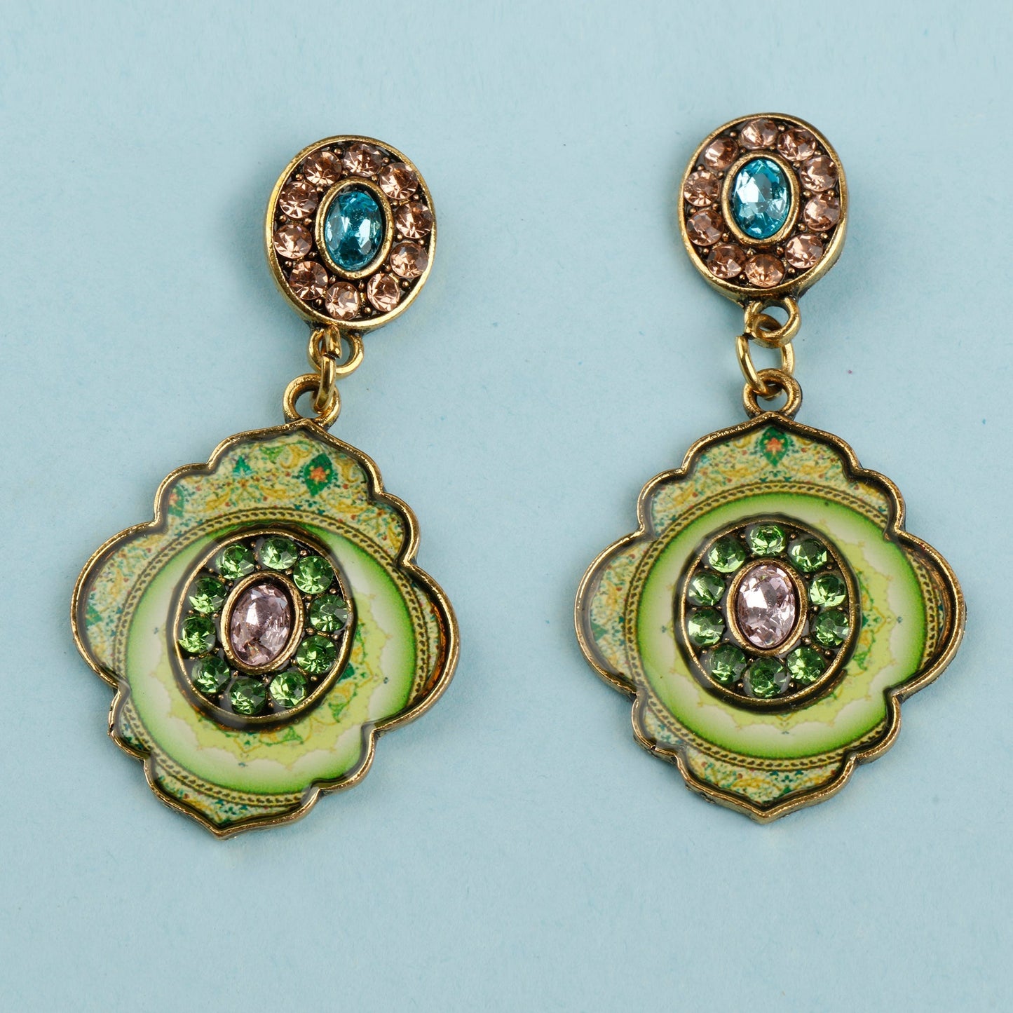 Mystic mirror- Hand painted stone studded dangler earrings