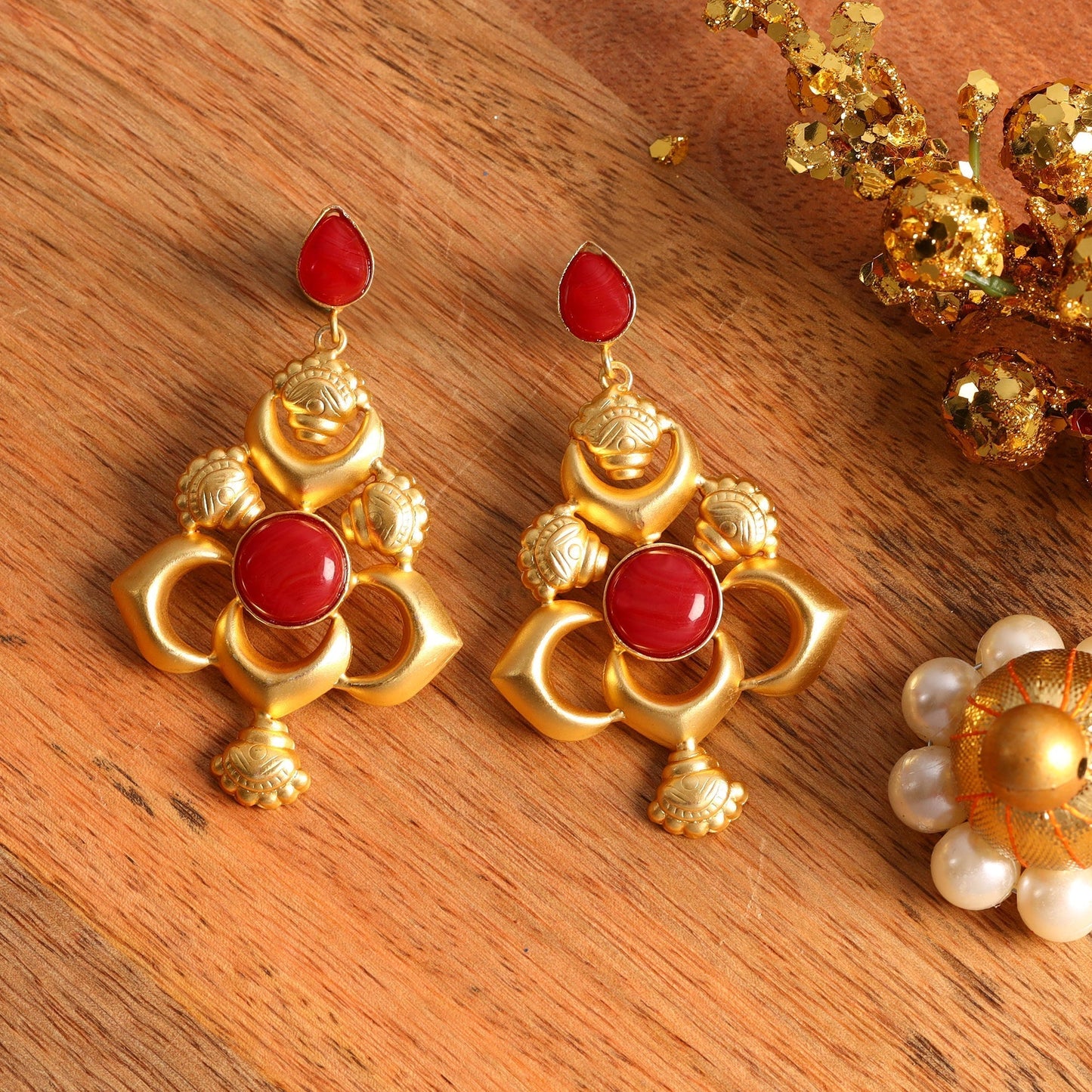 Nivah- Stone Studded Hanging Pearls Dangler Earrings