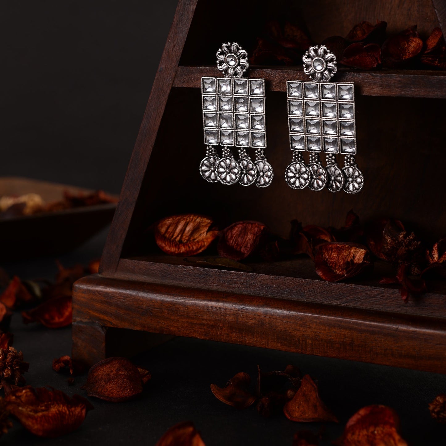 Gorgeous grid- Stone studded square shaped dangler earrings