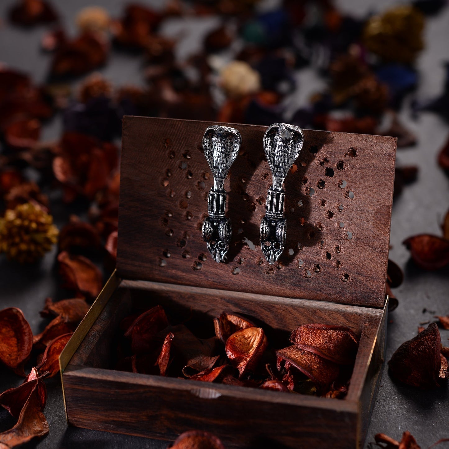Sarpa- Silver Brass oxidised stud earrings