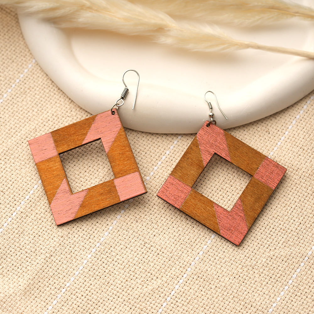 Amber Stripe- Wooden dangler earrings